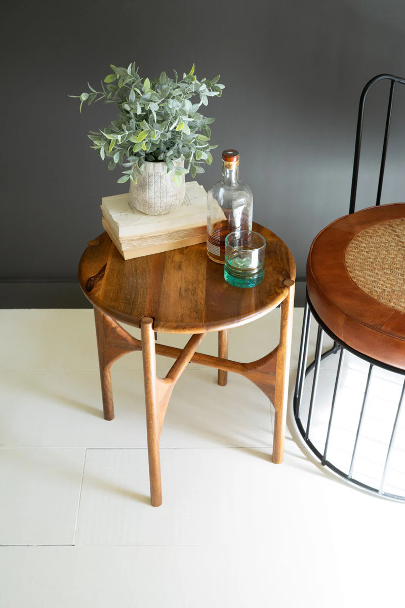 Round Mango Wood Accent Table By Kalalou - Image 2