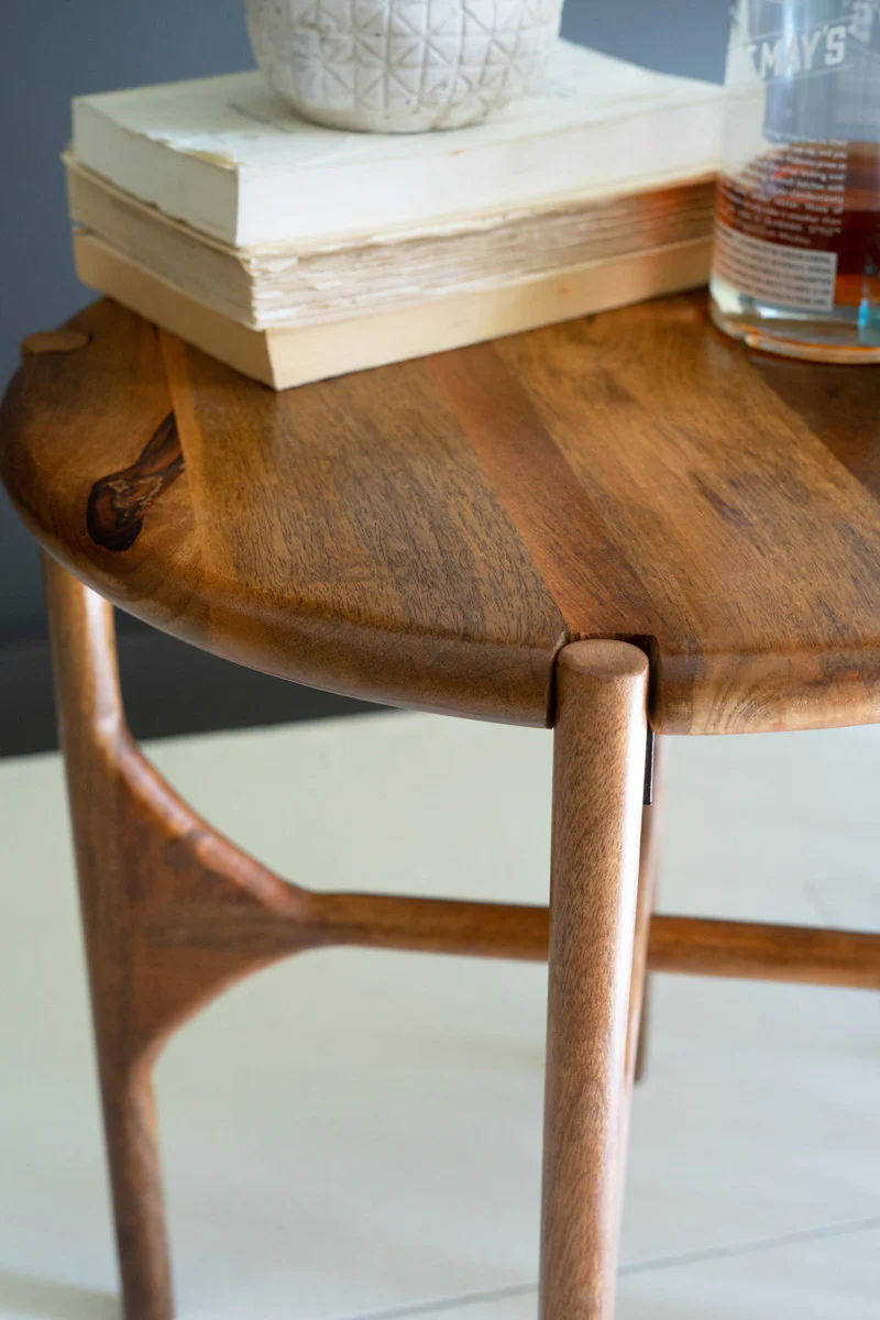 Round Mango Wood Accent Table By Kalalou - Image 3