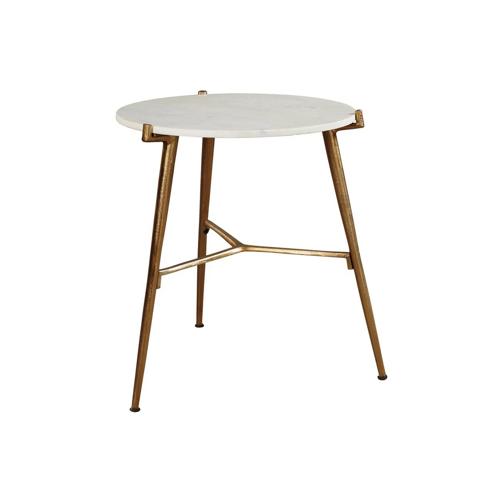 Round Marble Top  Accent Table With Angled Metal Legs Gold And White By Benzara - Image 2