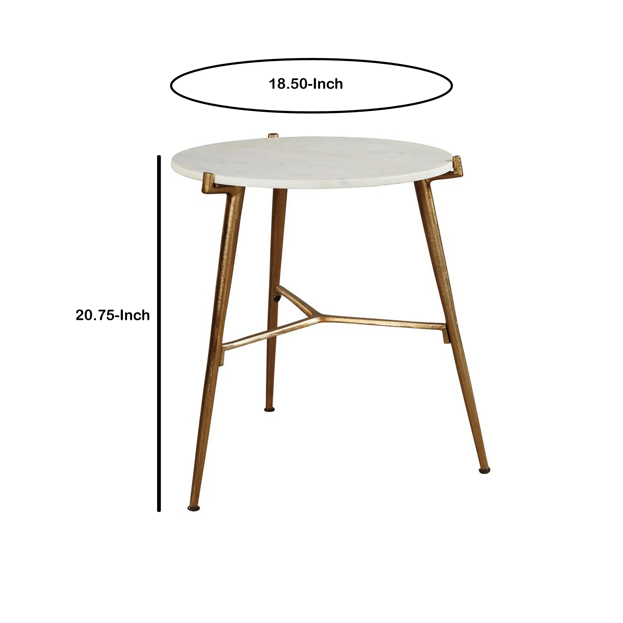 Round Marble Top  Accent Table With Angled Metal Legs Gold And White By Benzara - Image 5