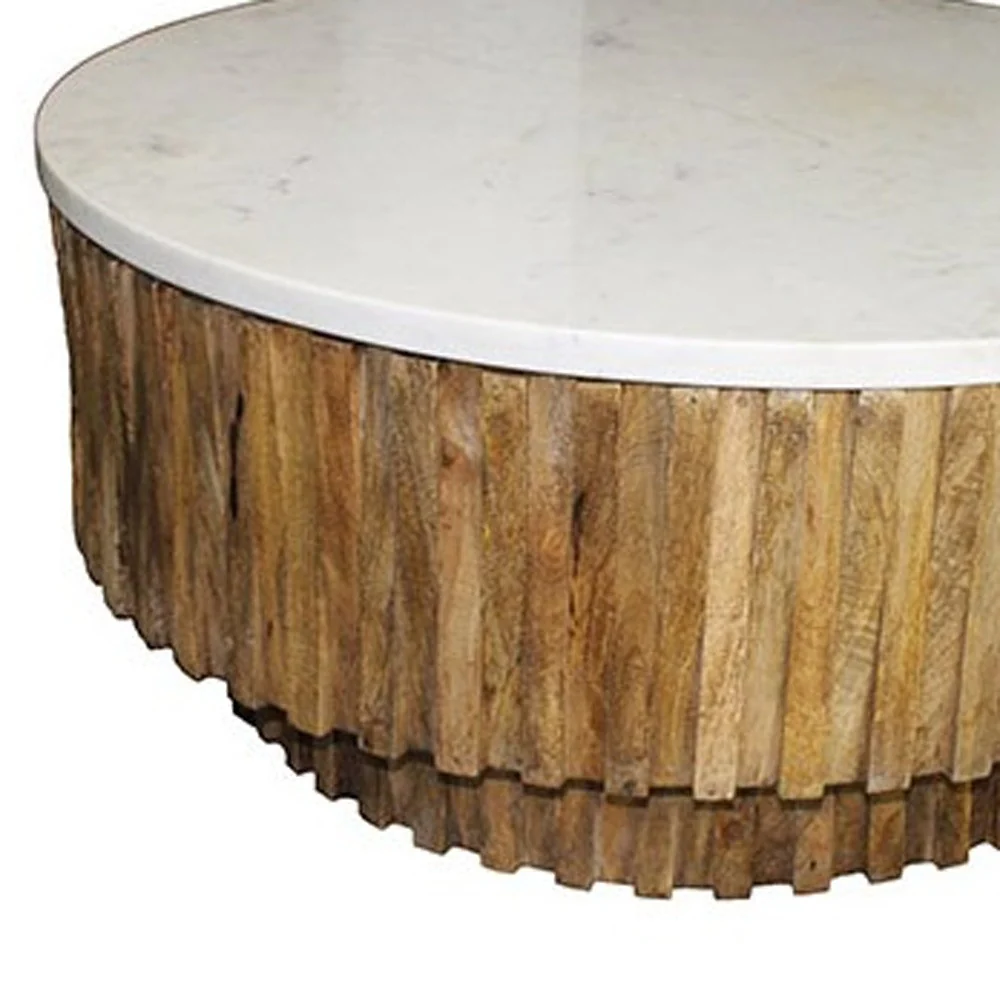 Round Marble Top and Wooden Strips Coffee Table By Homeroots - Image 2