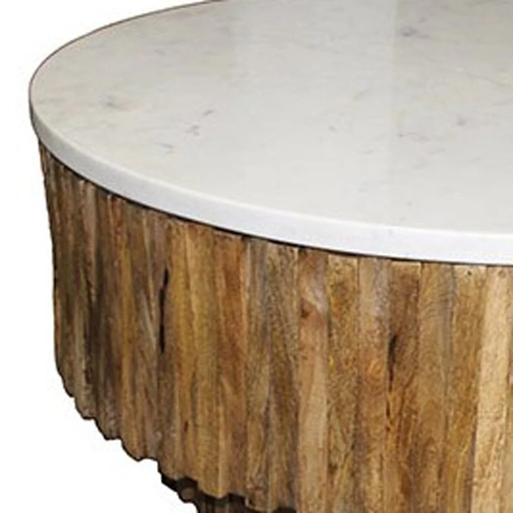 Round Marble Top and Wooden Strips Coffee Table By Homeroots - Image 3