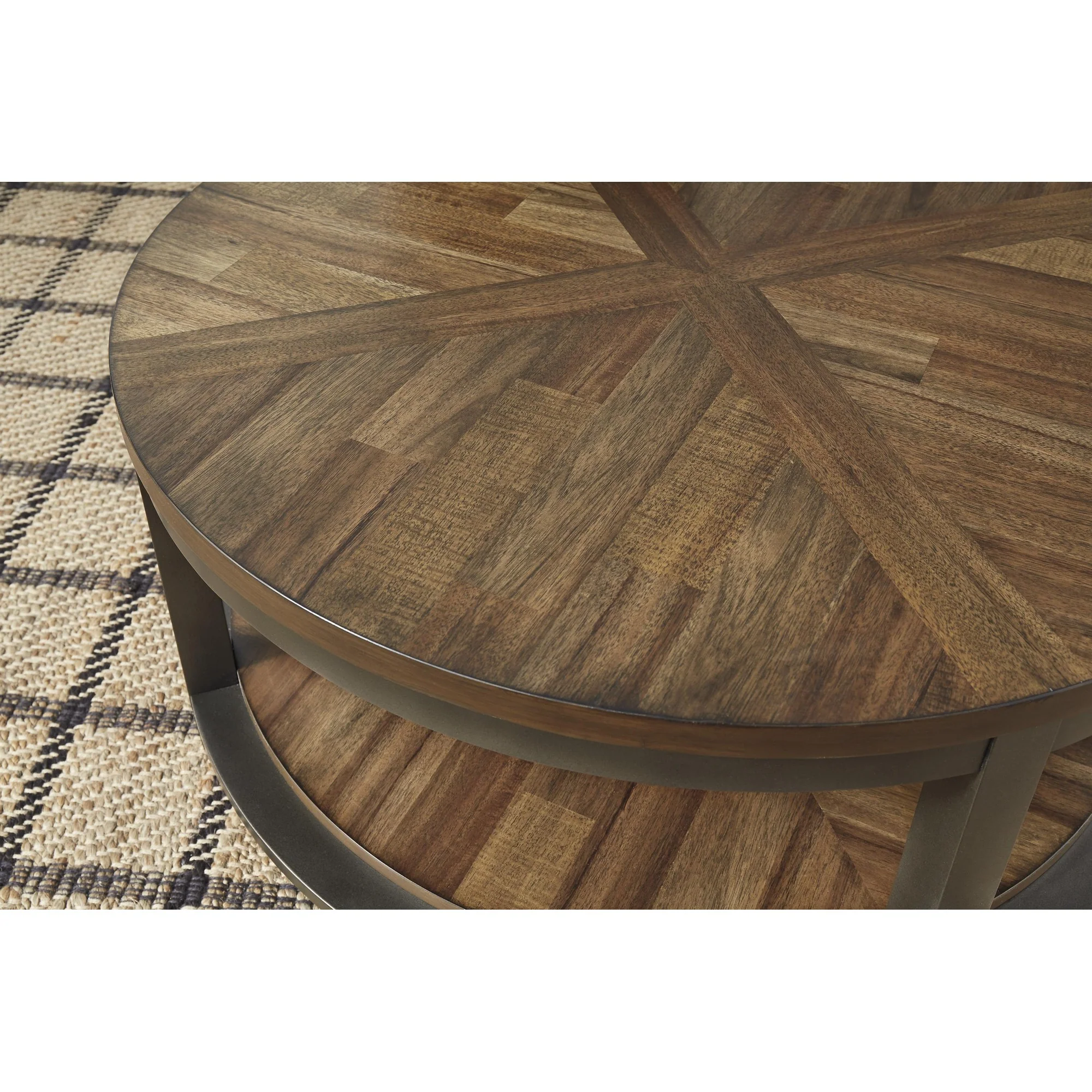 Round Metal Frame Table Set With Wooden Top And Open Bottom Shelf, Brown By Benzara - Image 3