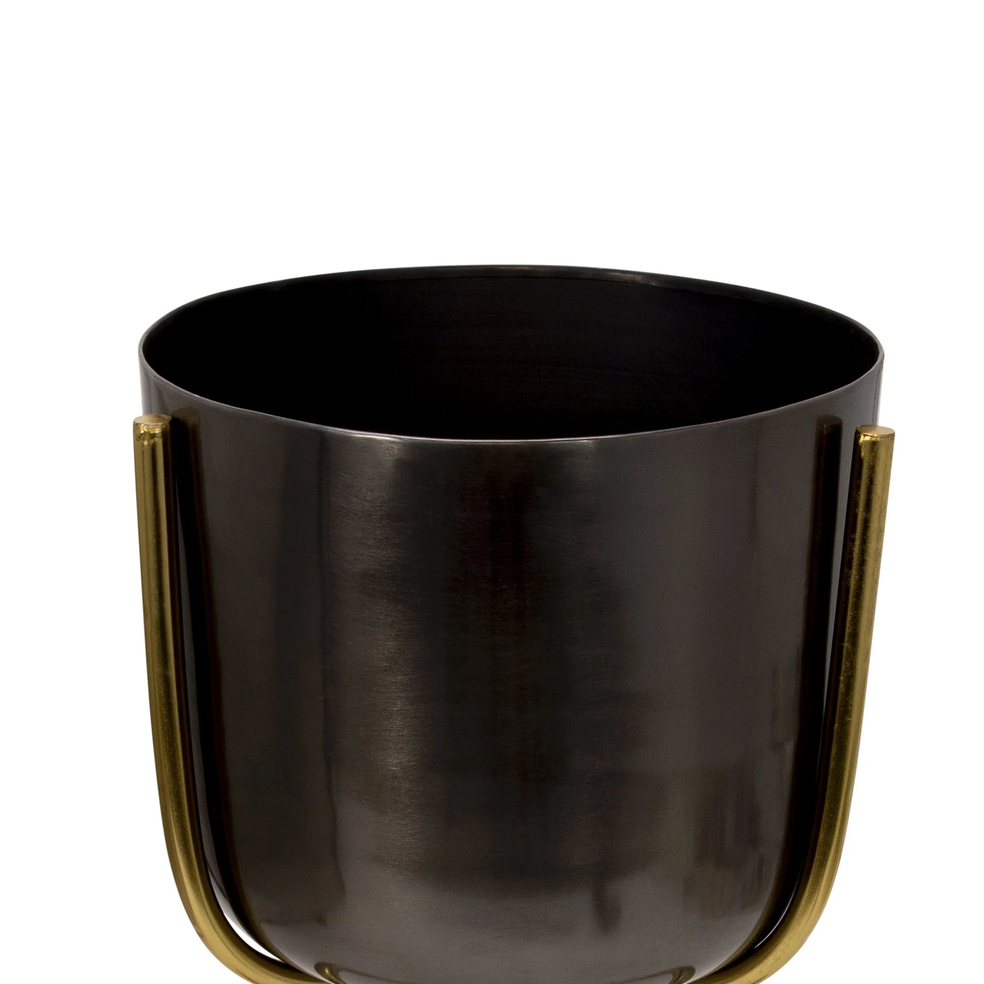 Round Metal Planter with Tripod Base, Large, Silver and Gold By Benzara - Image 3