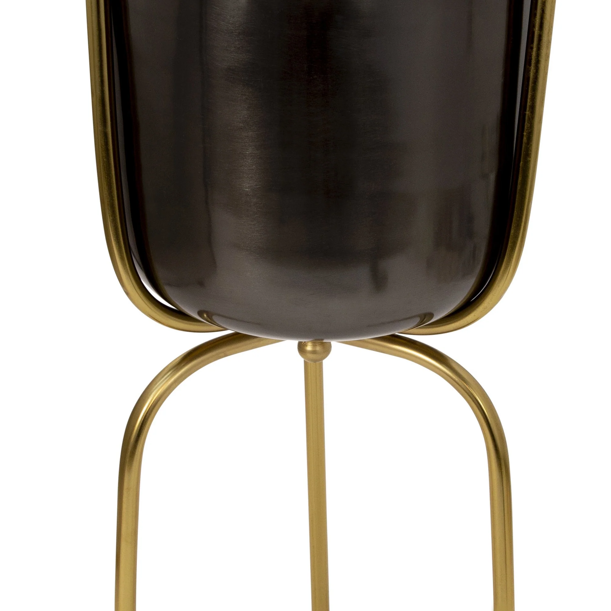 Round Metal Planter with Tripod Base, Large, Silver and Gold By Benzara - Image 4