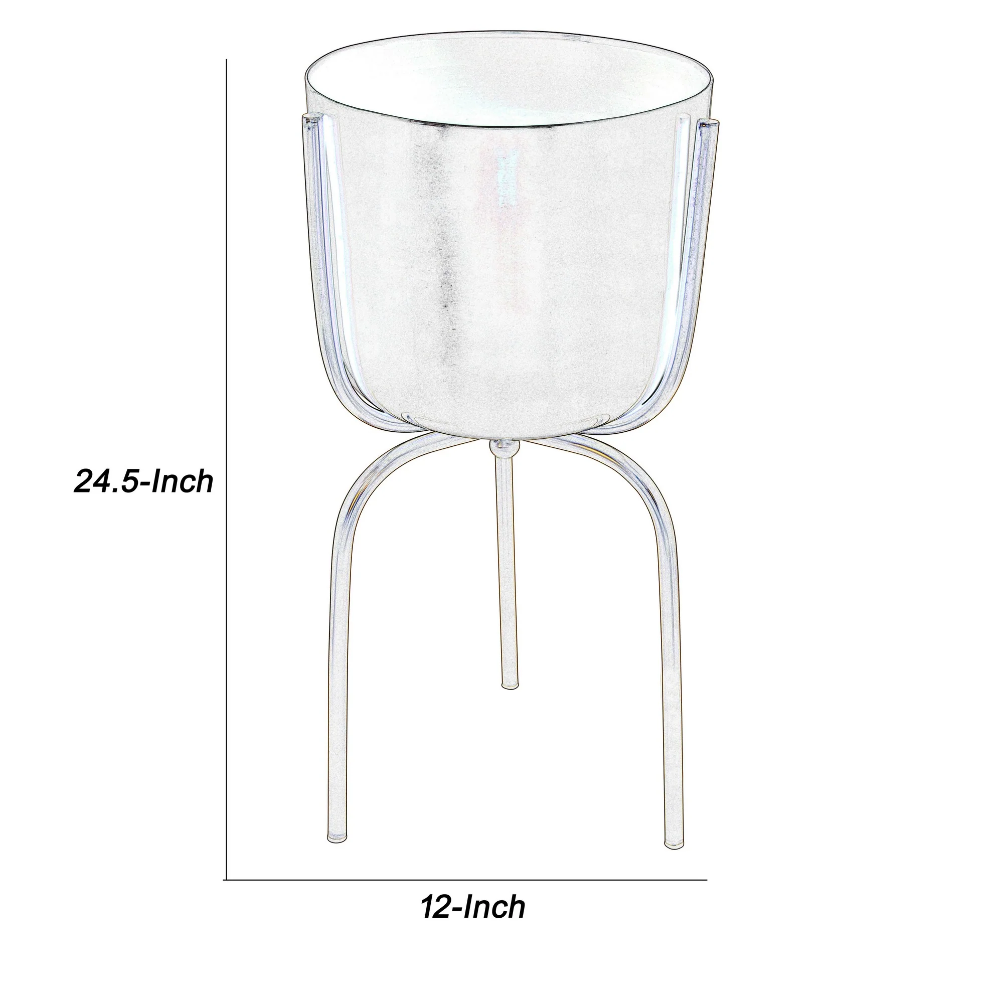 Round Metal Planter with Tripod Base, Large, Silver and Gold By Benzara - Image 6