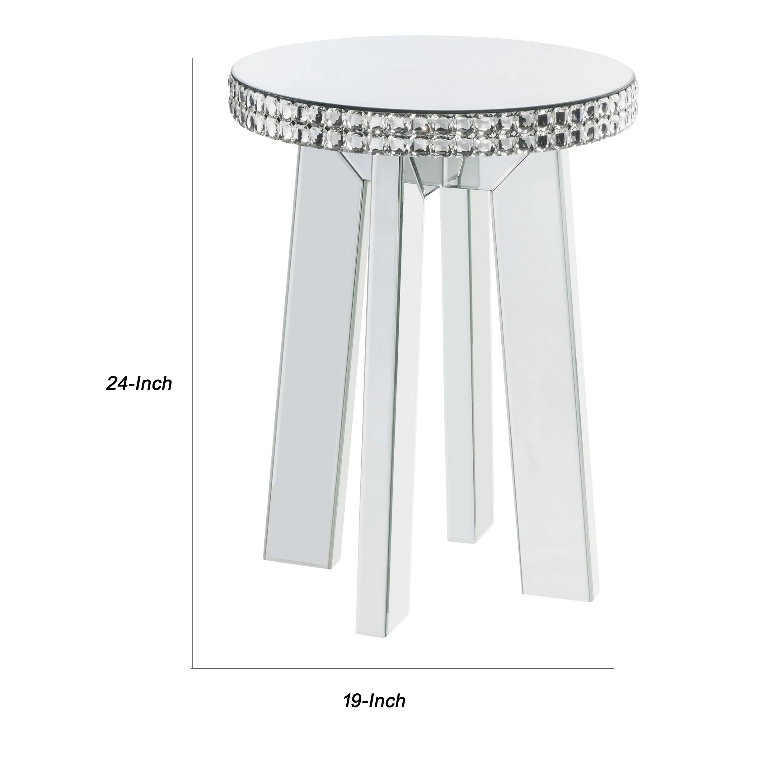 Round Mirror Panel Inlay End Table With Faux Crystals Accents, Silver By Benzara - Image 5