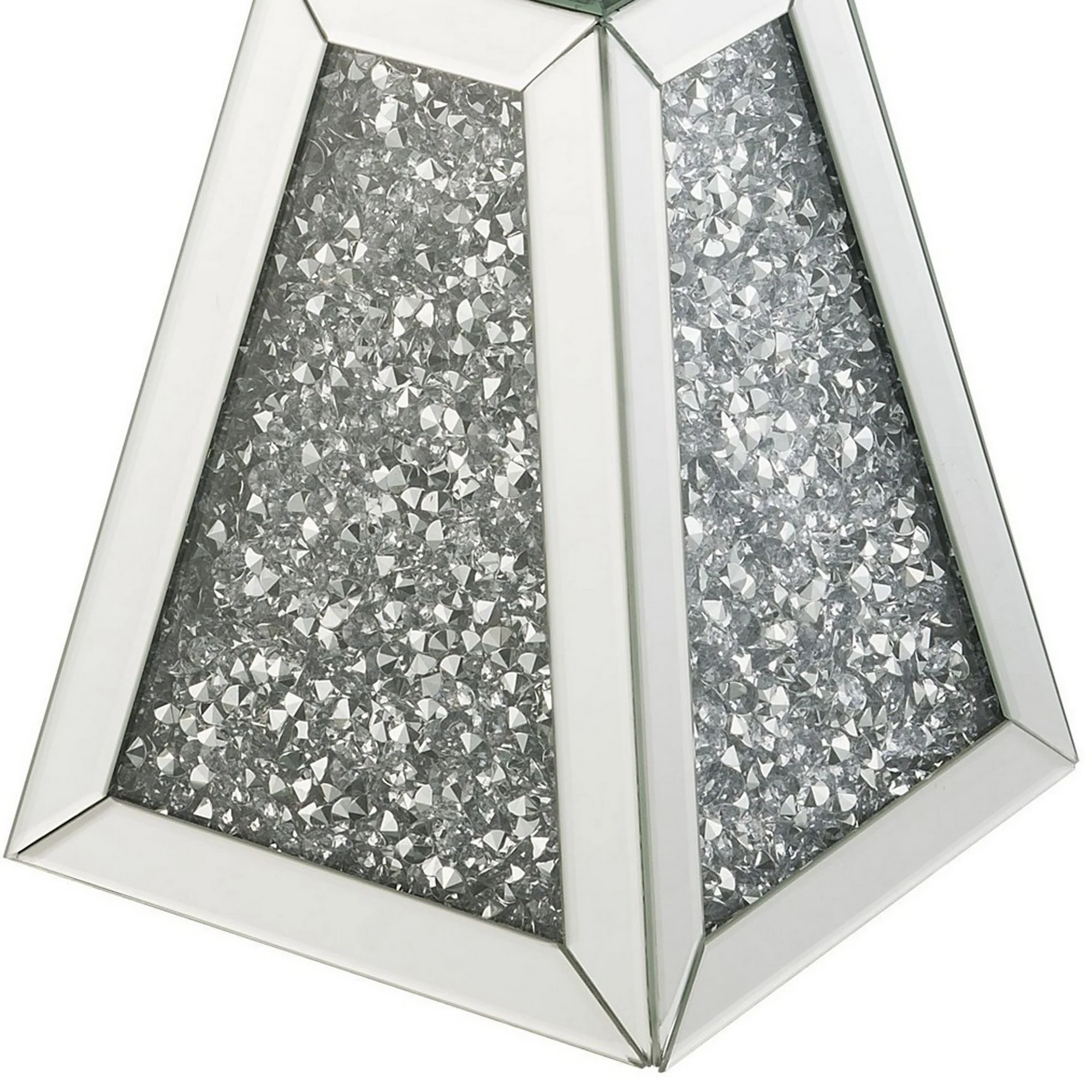 Round Mirrored Accent Table with Pedestal Base and Glass Top, Silver By Benzara - Image 4