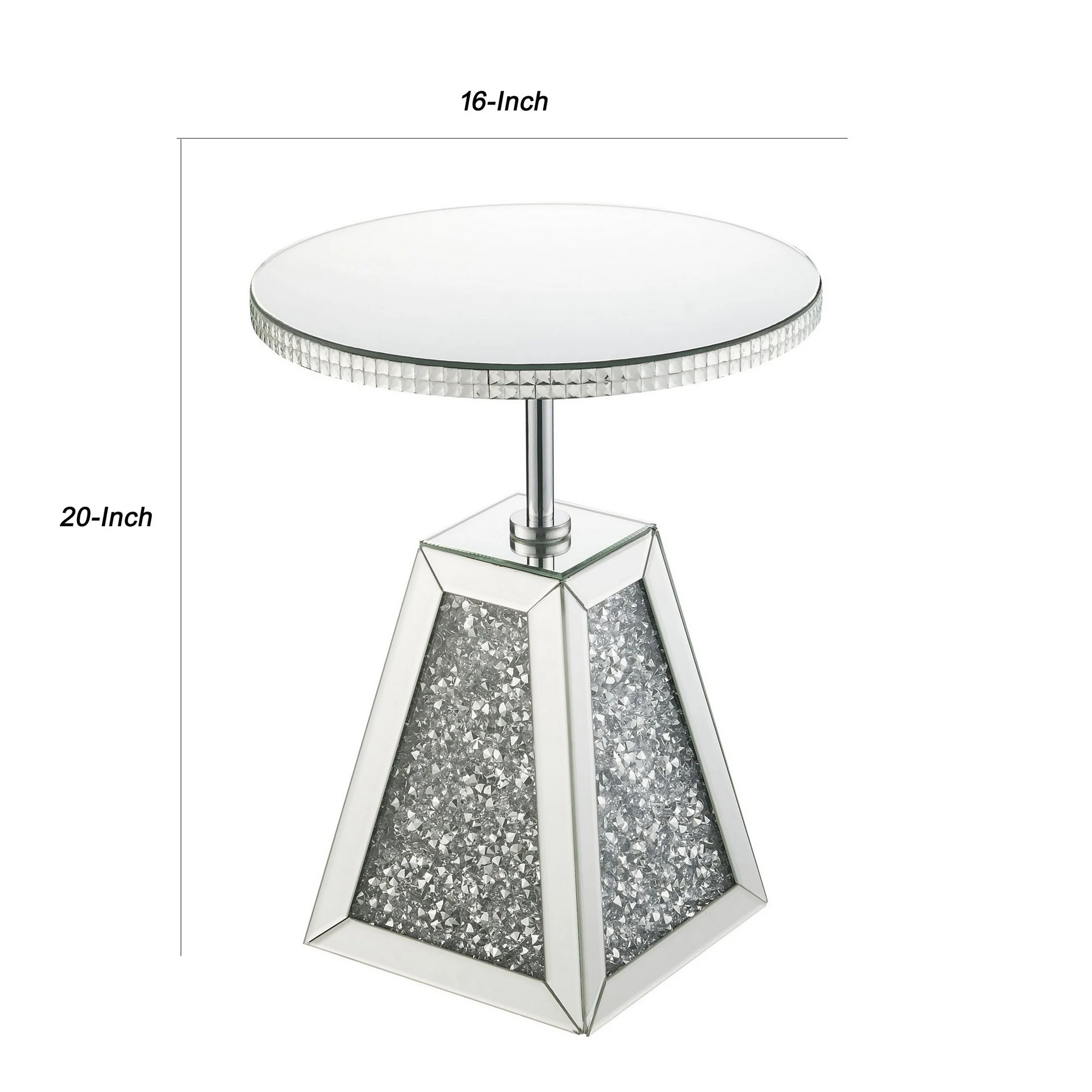 Round Mirrored Accent Table with Pedestal Base and Glass Top, Silver By Benzara - Image 5