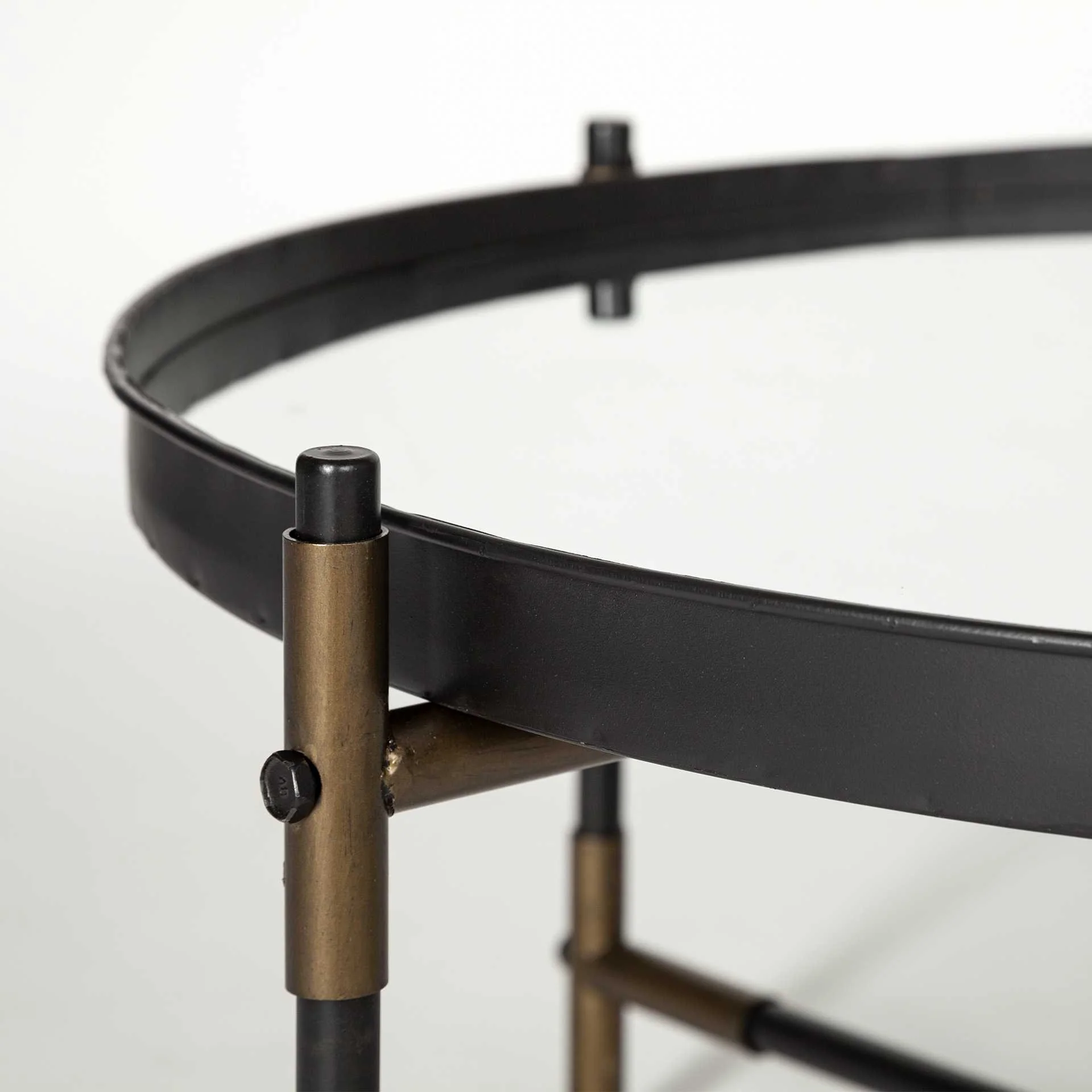 Round Mirrored Top Accent Table with Black and Brass Metal Base By Homeroots - Image 2