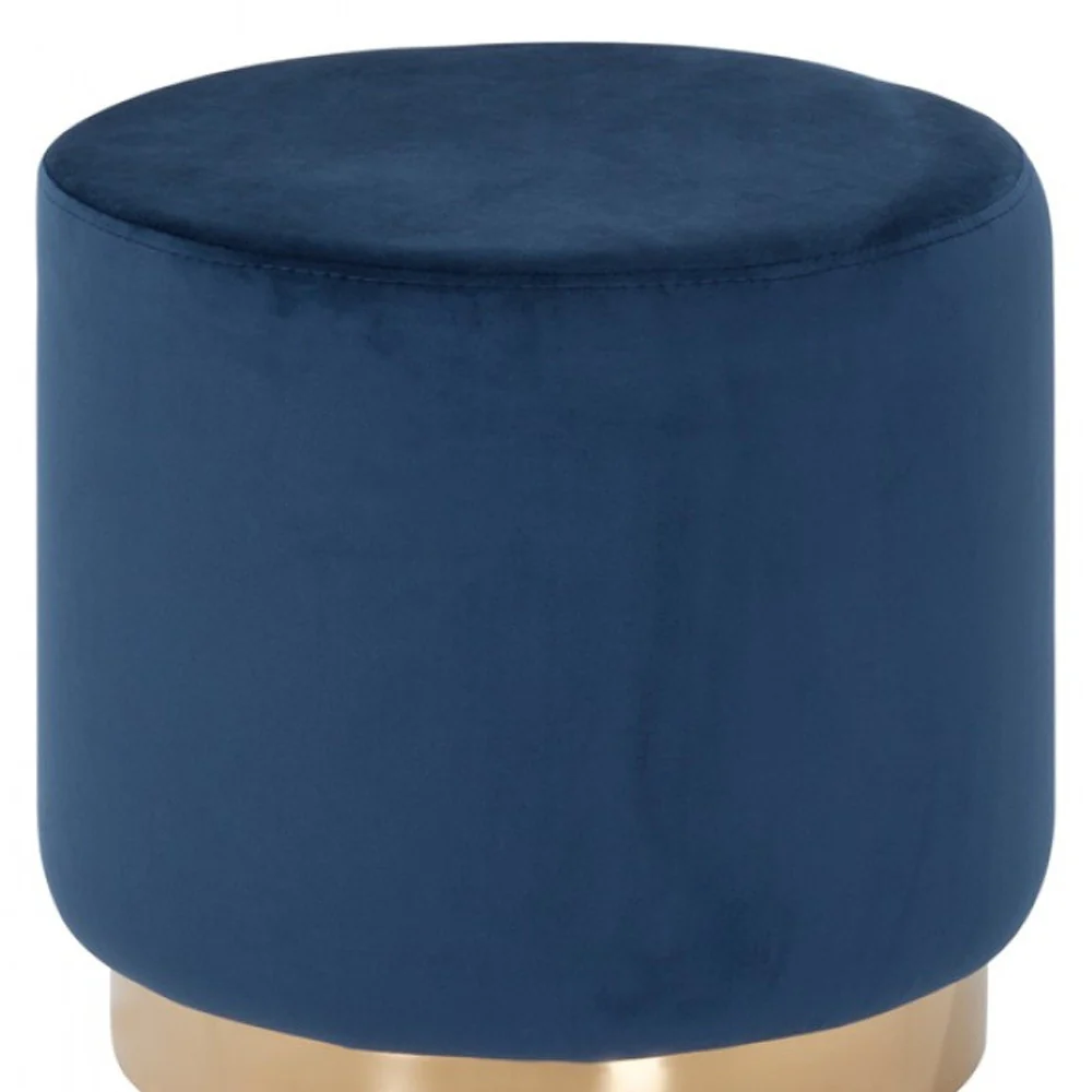Round Modern Blue Velvet Ottoman with Gold Base By Homeroots - Image 3