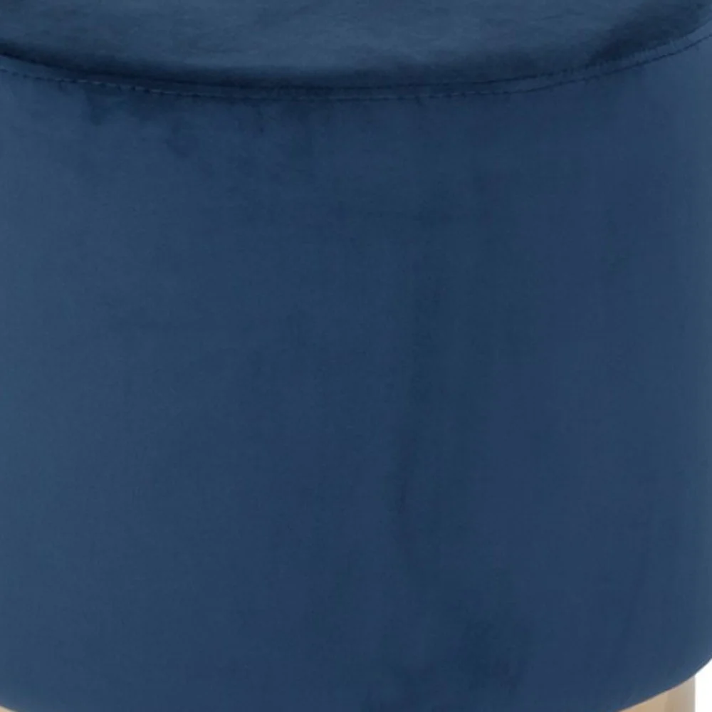 Round Modern Blue Velvet Ottoman with Gold Base By Homeroots - Image 4