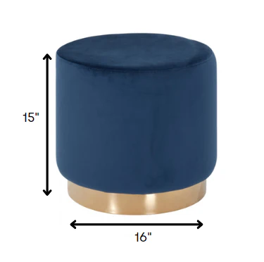 Round Modern Blue Velvet Ottoman with Gold Base By Homeroots - Image 5