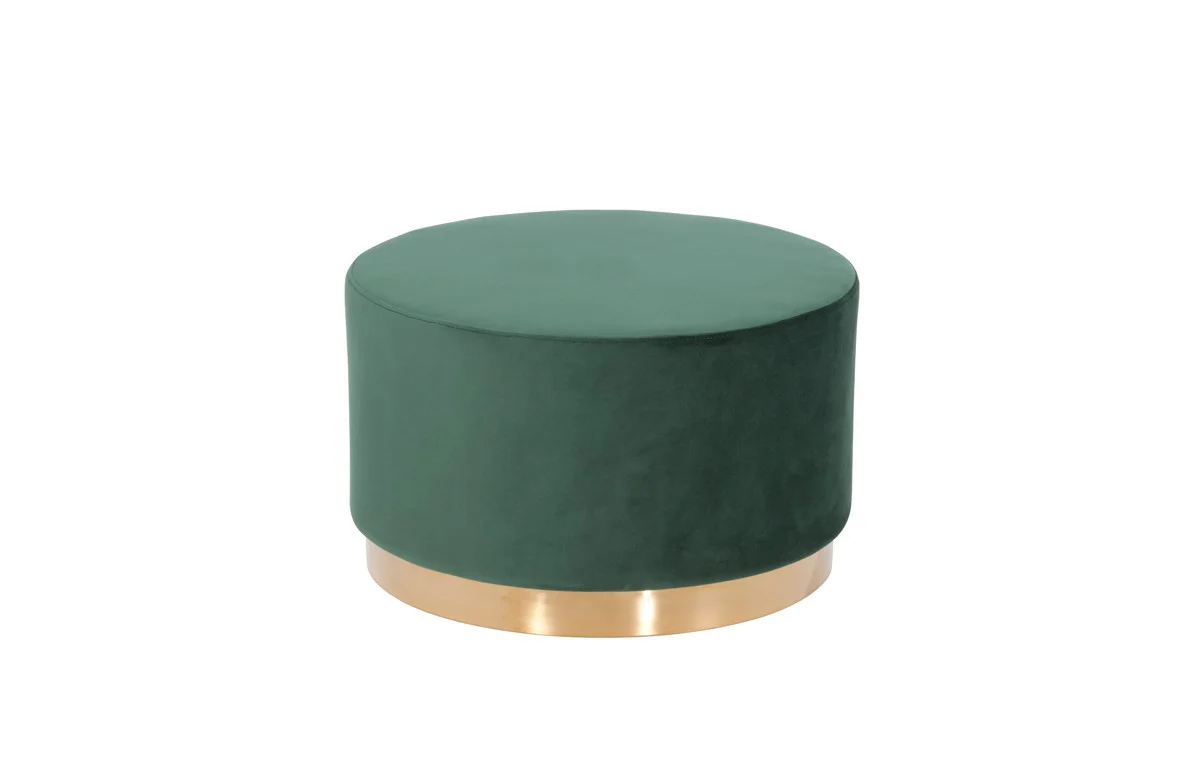 Round Modern Green Velvet Fabric Upholstered Ottoman with Gold Stainless Steel Base By Homeroots - Image 2