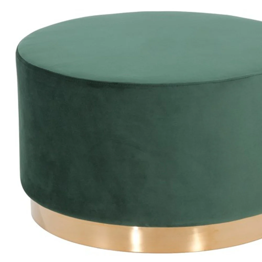 Round Modern Green Velvet Fabric Upholstered Ottoman with Gold Stainless Steel Base By Homeroots - Image 3