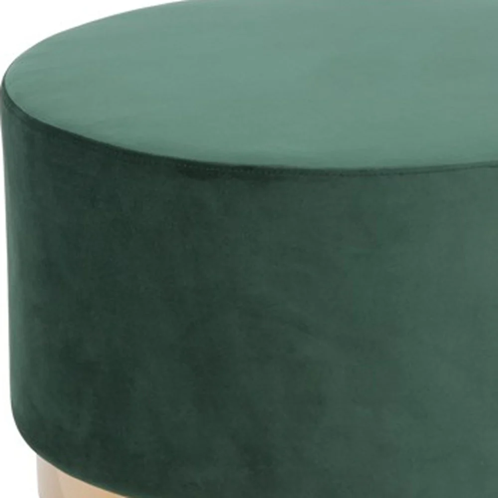 Round Modern Green Velvet Fabric Upholstered Ottoman with Gold Stainless Steel Base By Homeroots - Image 4