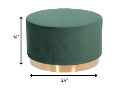 Round Modern Green Velvet Fabric Upholstered Ottoman with Gold Stainless Steel Base By Homeroots - Image 5