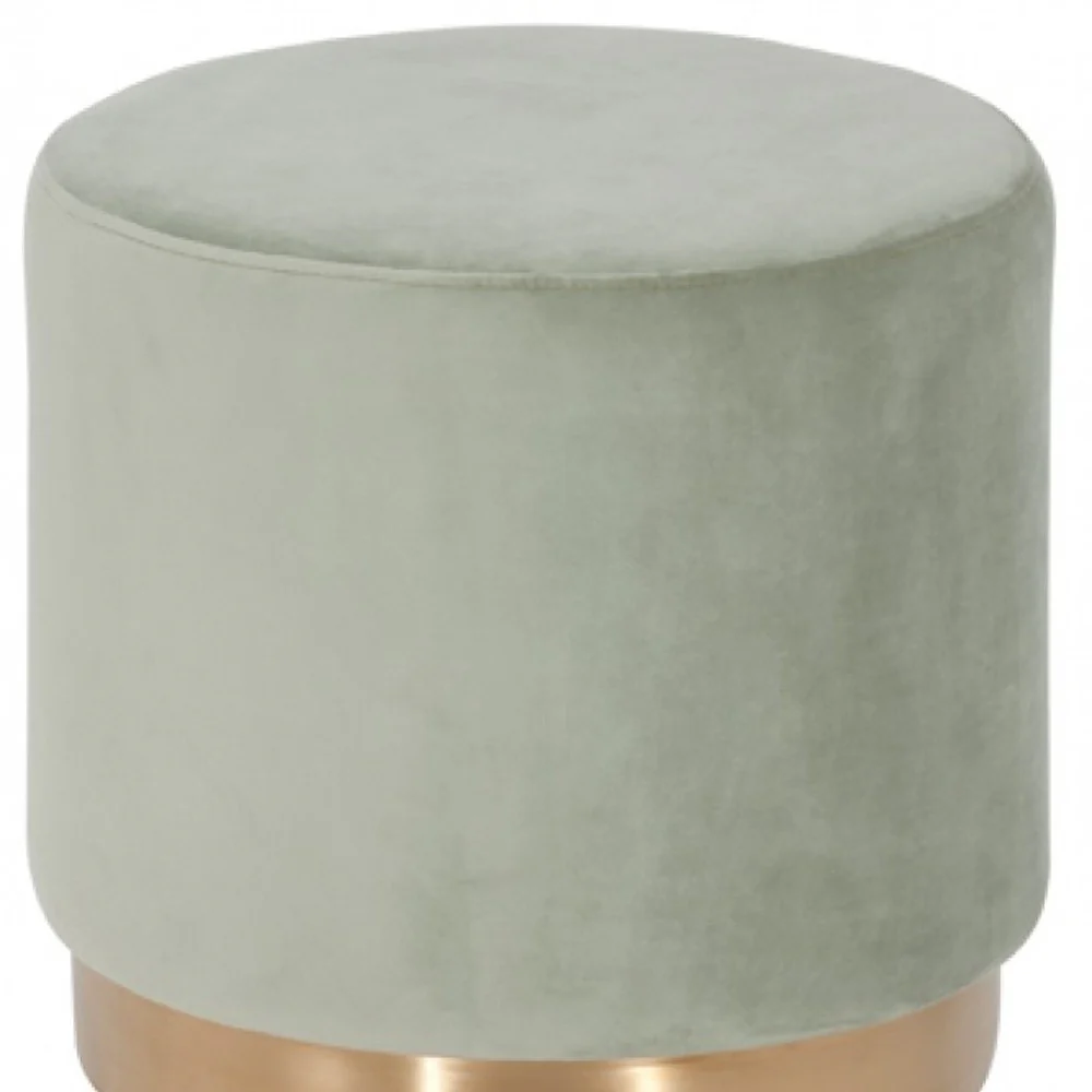 Round Modern Grey Velvet Ottoman with Gold Base By Homeroots - Image 3