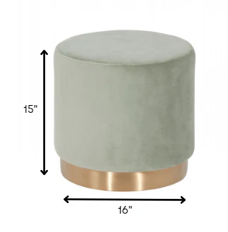 Round Modern Grey Velvet Ottoman with Gold Base By Homeroots - Image 5