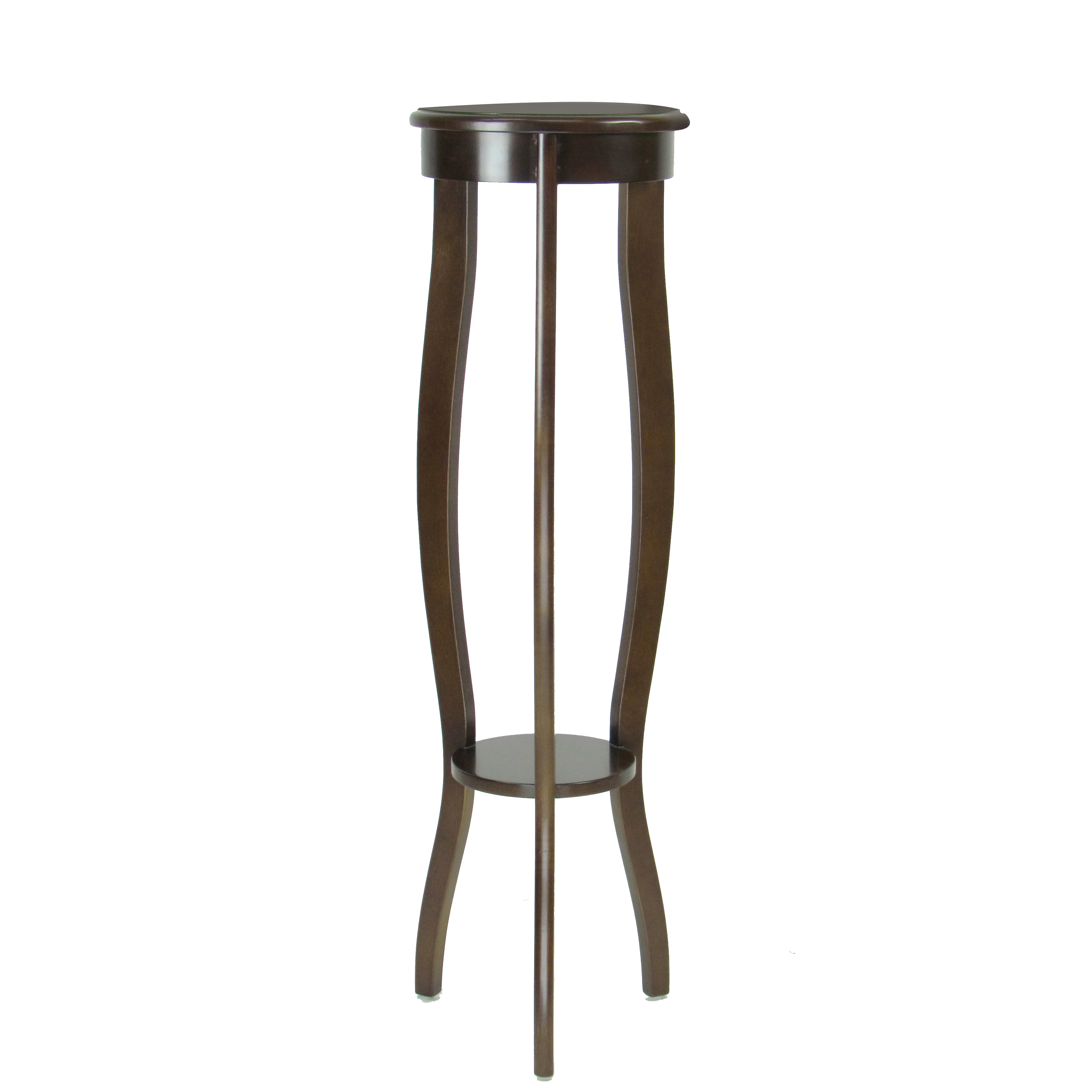 Round Pedestal Stand with Open Bottom Shelf and Flared Legs, Brown By Benzara - Image 2