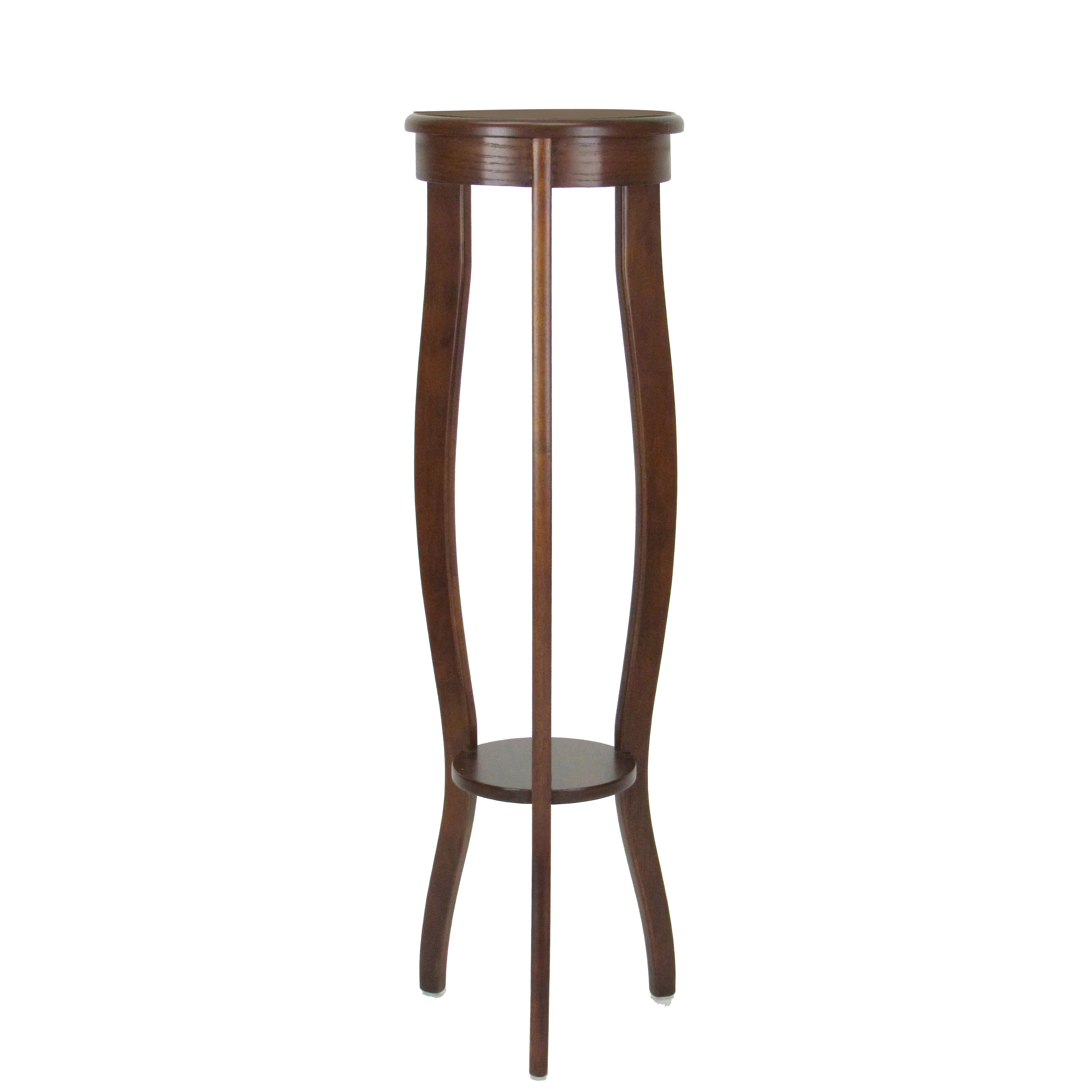 Round Pedestal Stand with Open Bottom Shelf and Flared Legs, Brown By Benzara - Image 3
