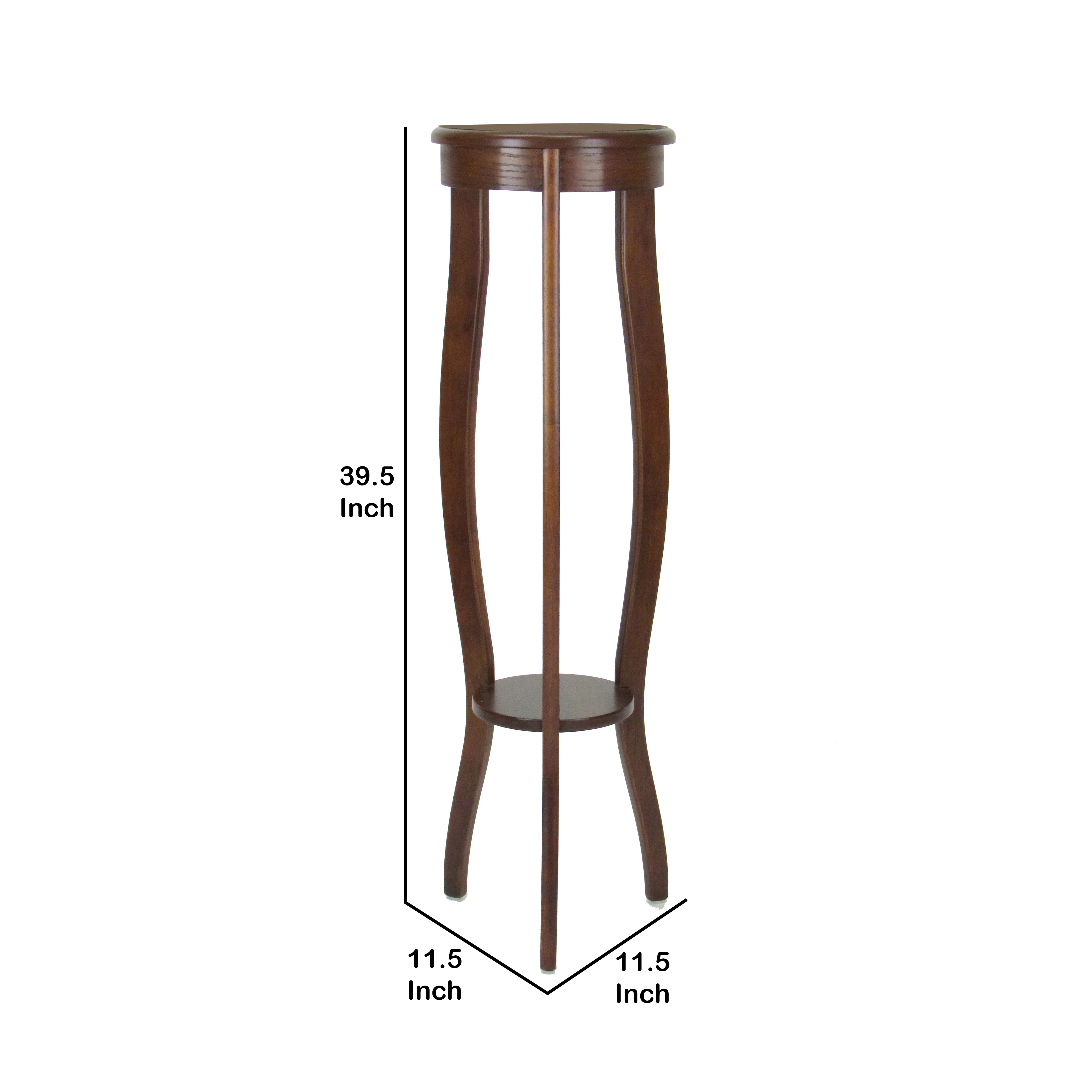 Round Pedestal Stand with Open Bottom Shelf and Flared Legs, Brown By Benzara - Image 5