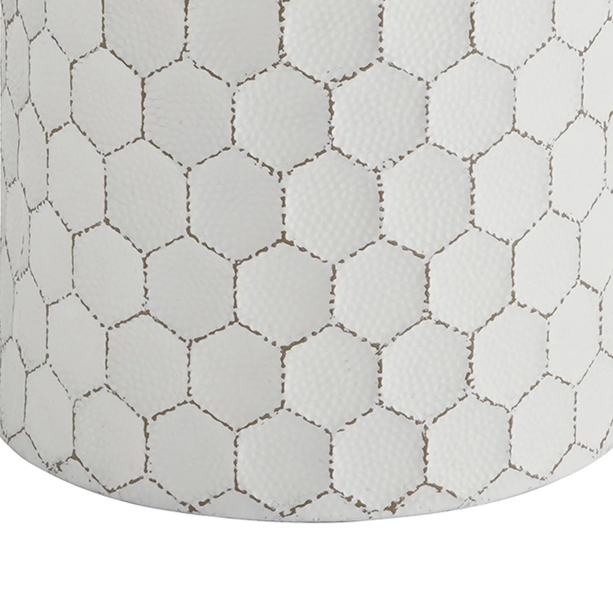 Round Shaped Metal Accent Stool With Honeycomb Pattern White By Benzara - Image 2