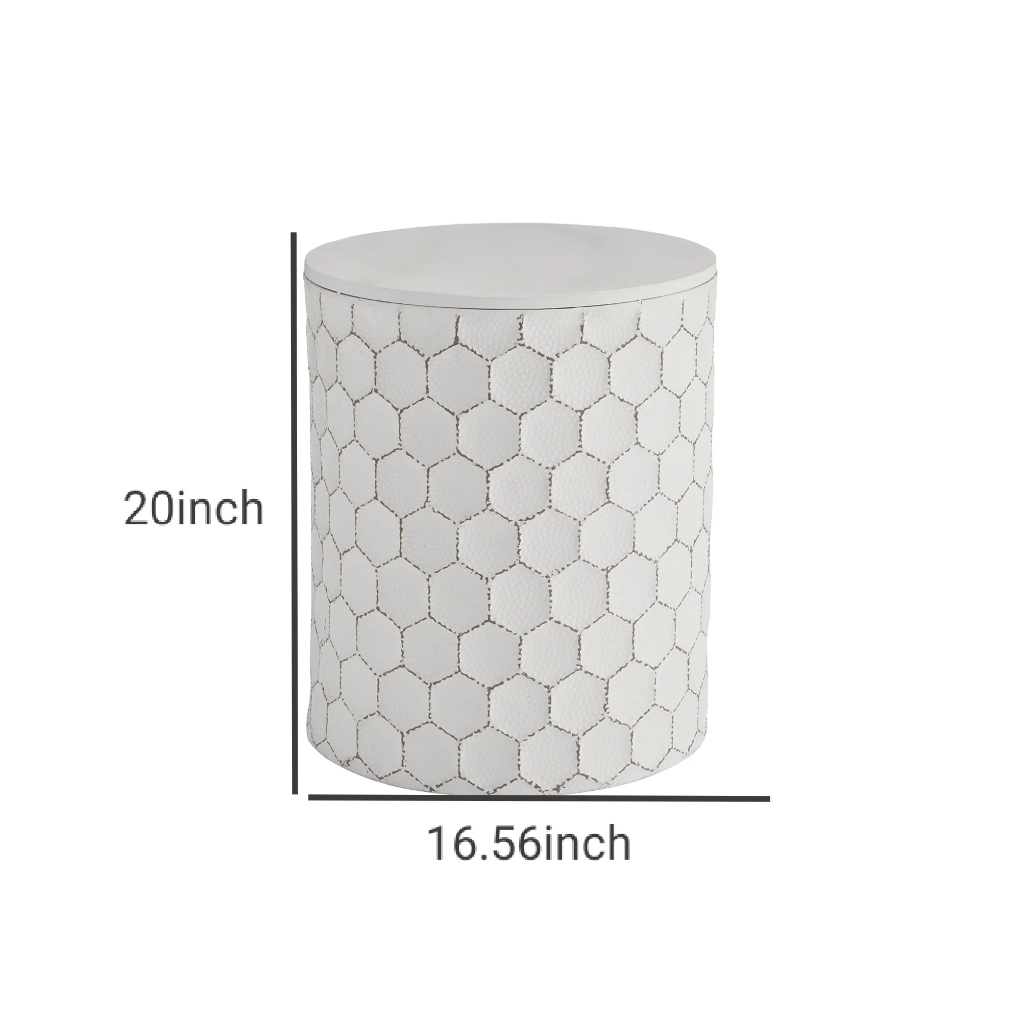 Round Shaped Metal Accent Stool With Honeycomb Pattern White By Benzara - Image 3