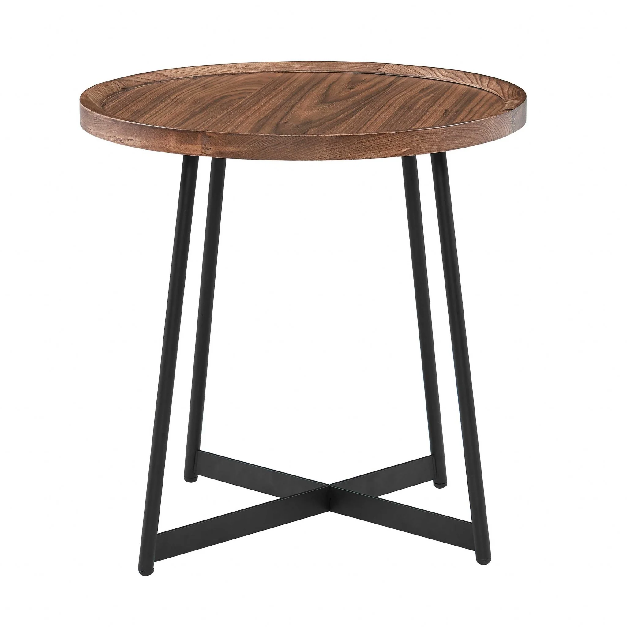 Round Side Table in American Walnut and Black By Homeroots - Image 2