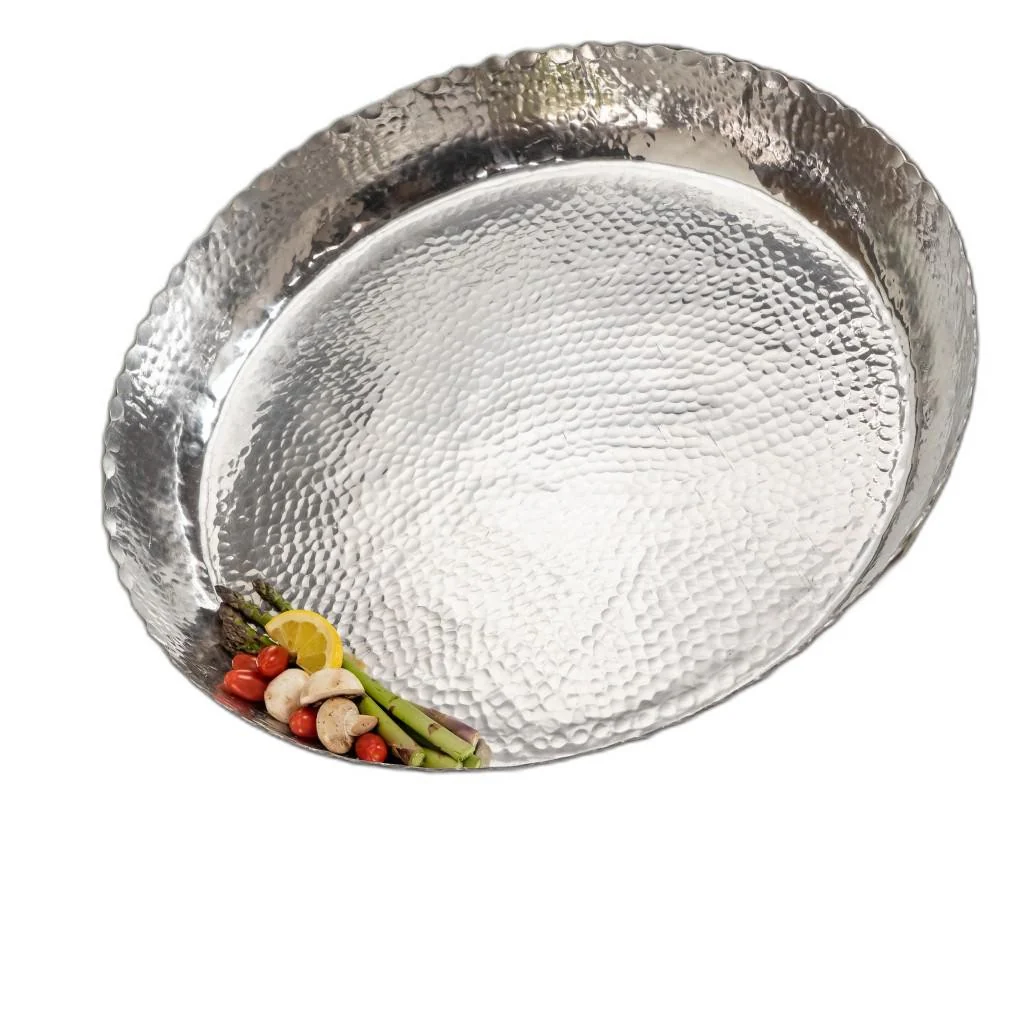 Round Silver Hammered Tray By Homeroots - Image 3