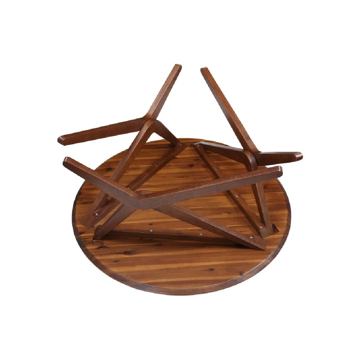 Round Wooden Adjustable Table With Boomerang Legs, Brown By Benzara - Image 2