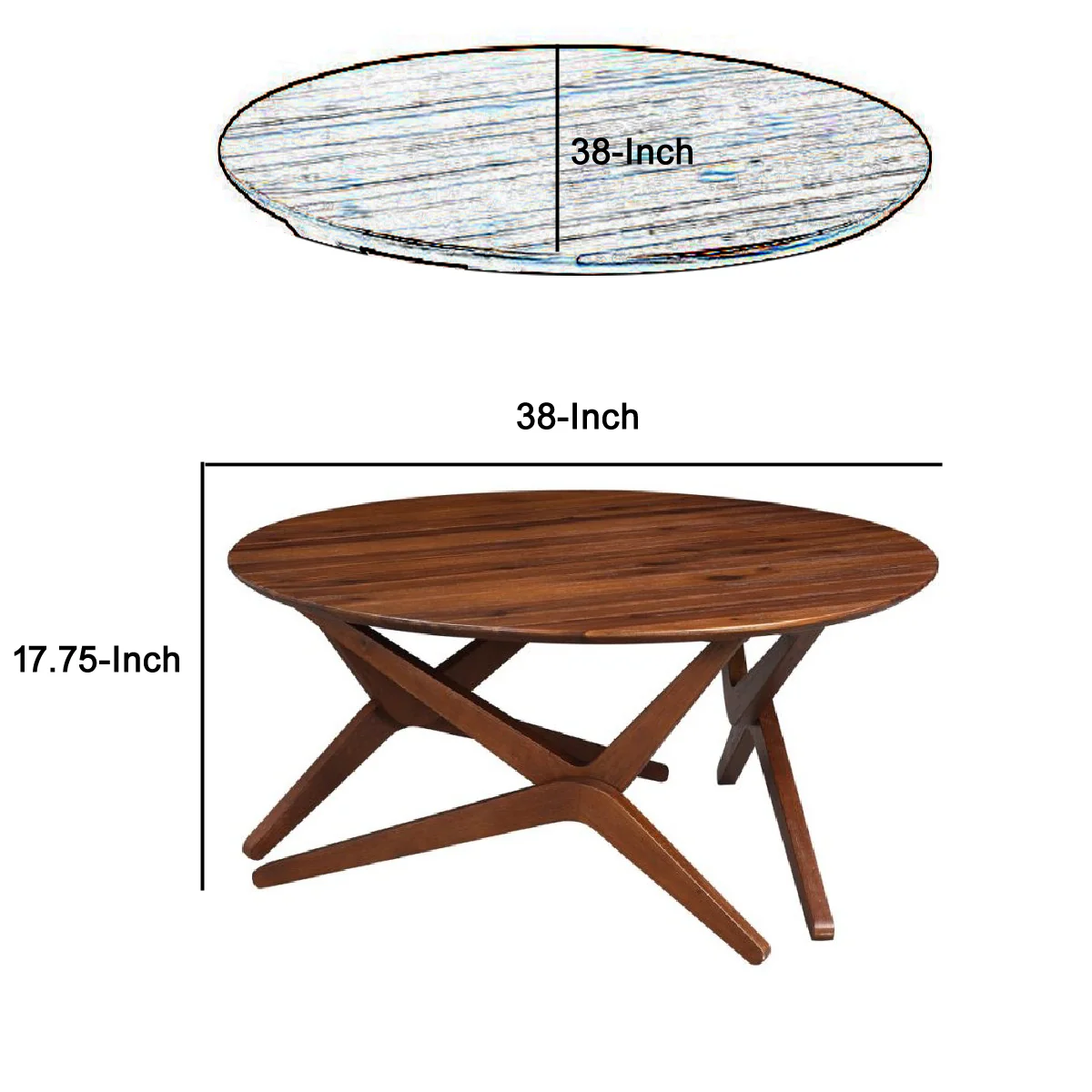 Round Wooden Adjustable Table With Boomerang Legs, Brown By Benzara - Image 4