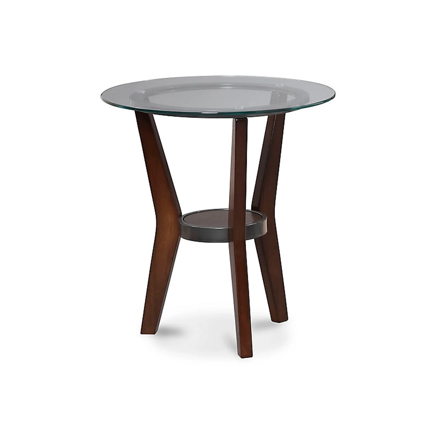 Round Wooden Table Set With Glass Top And Lower Shelf, Set Of Three, Brown And Clear By Benzara - Image 3