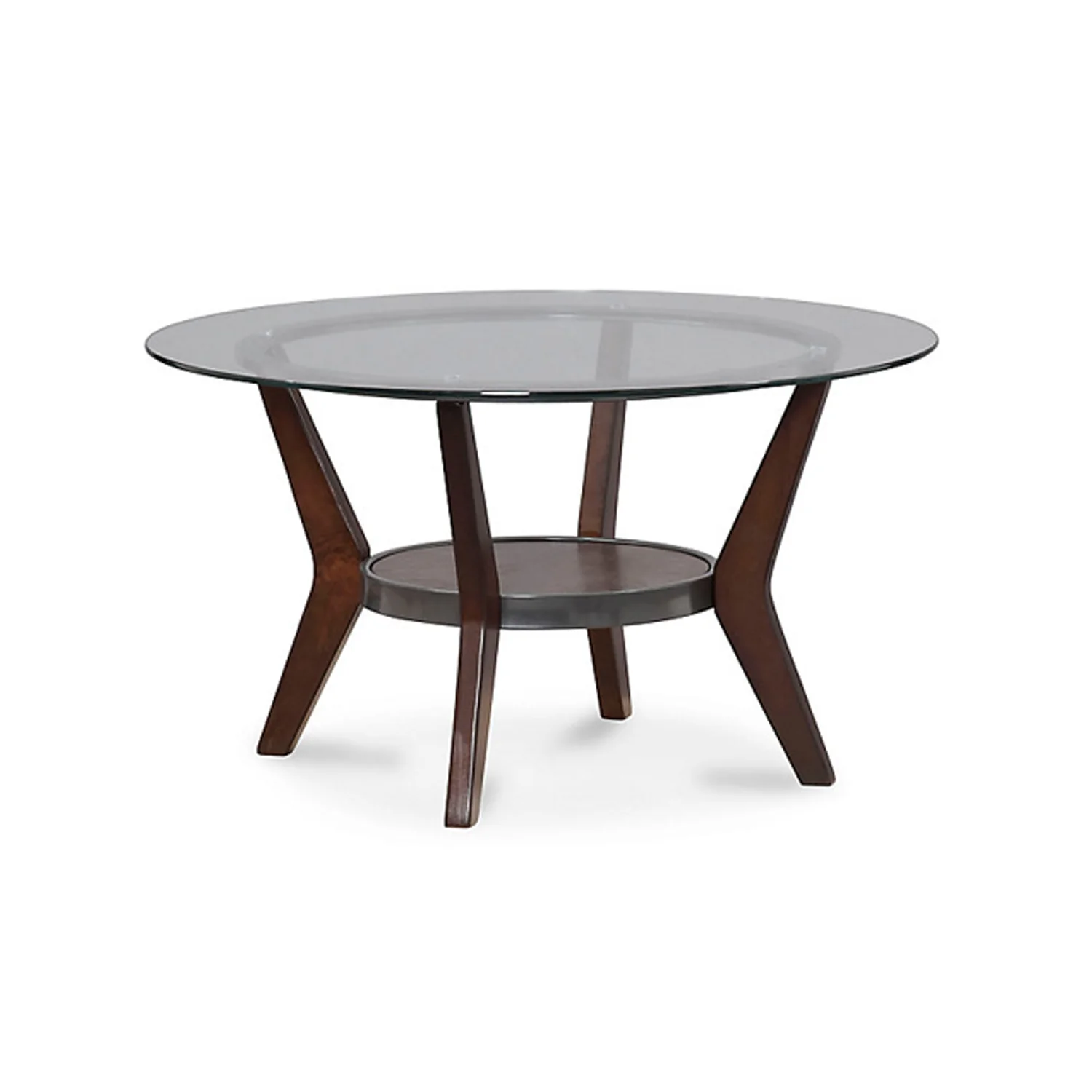 Round Wooden Table Set With Glass Top And Lower Shelf, Set Of Three, Brown And Clear By Benzara - Image 4