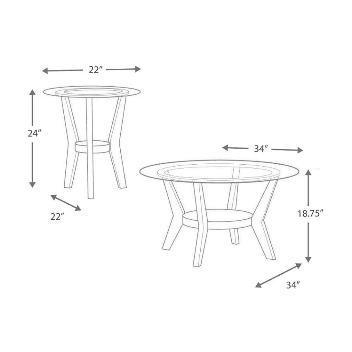 Round Wooden Table Set With Glass Top And Lower Shelf, Set Of Three, Brown And Clear By Benzara - Image 5