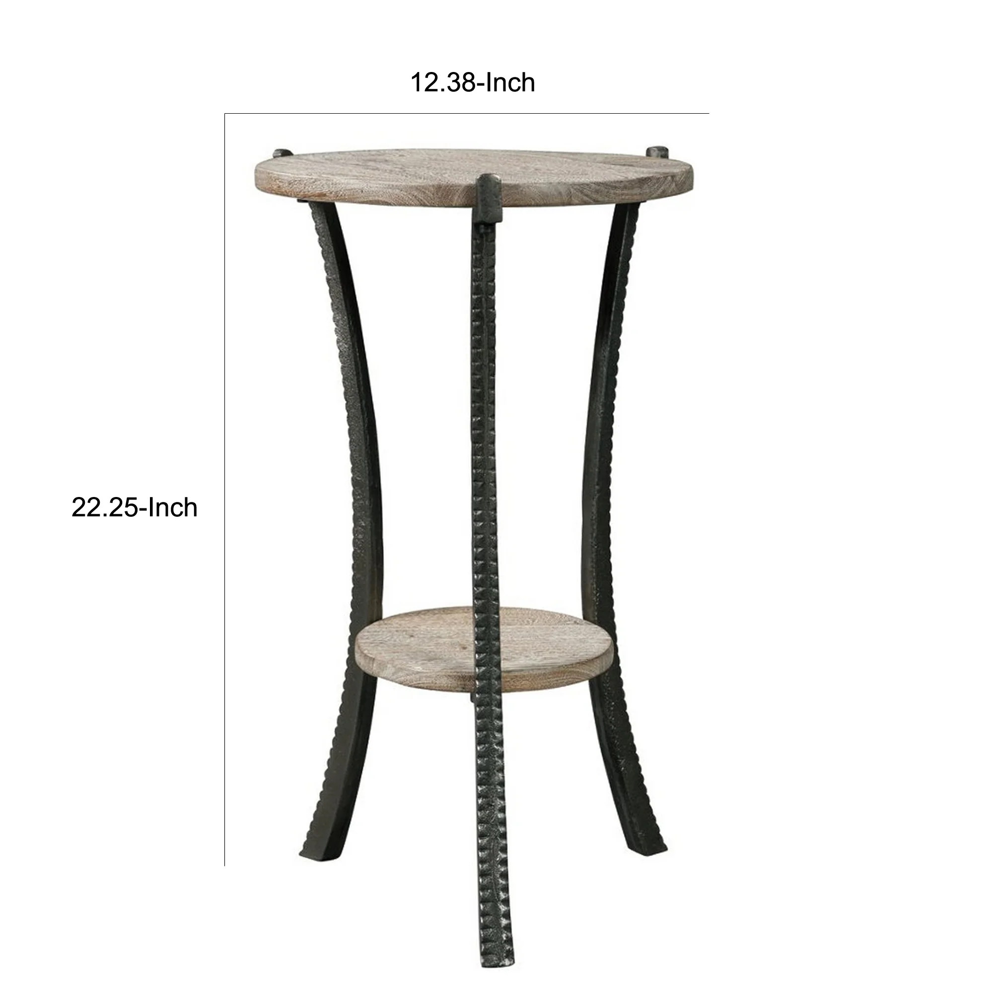 Round Wooden Top Accent Table With Flared Metal Legs Brown And Gray By Benzara - Image 2