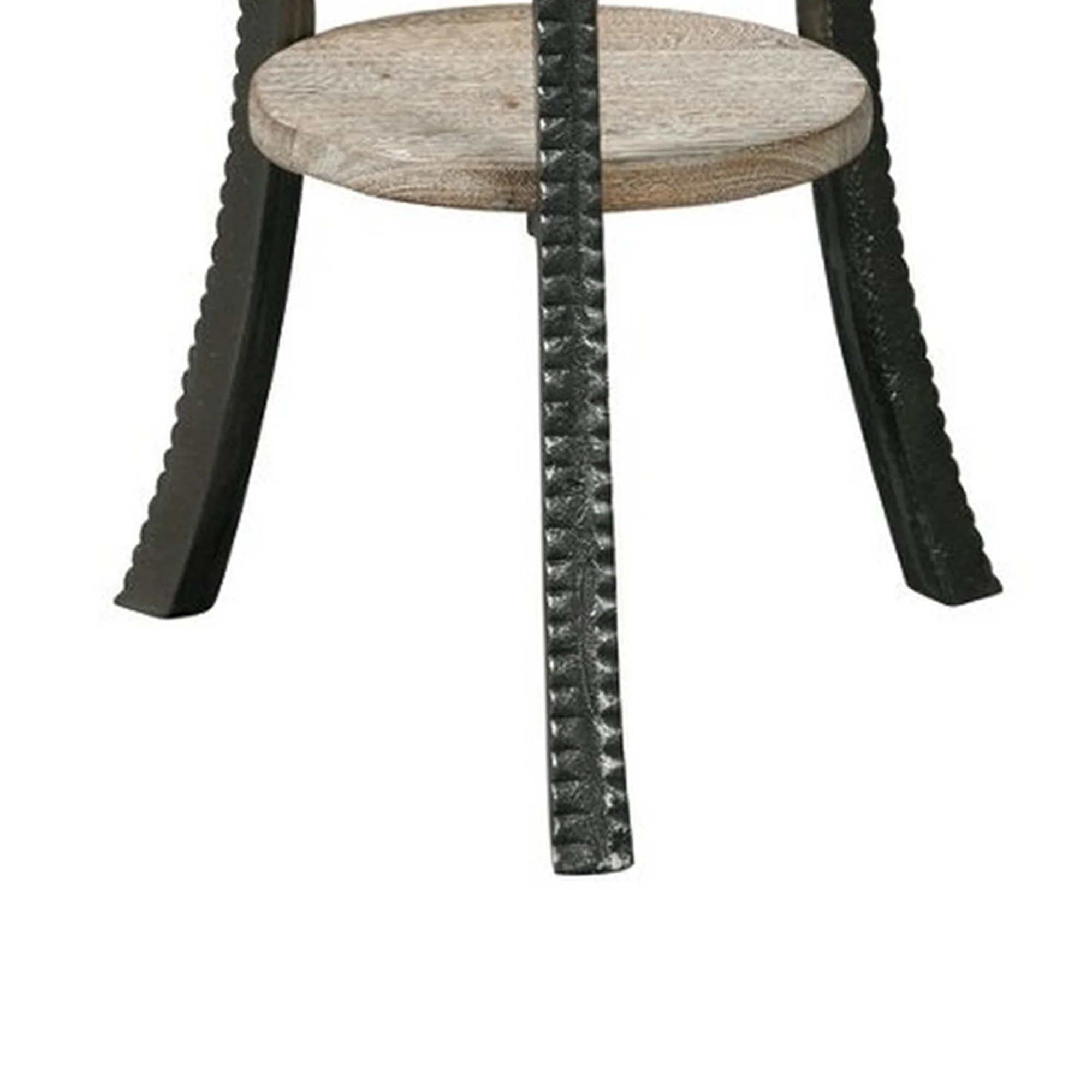 Round Wooden Top Accent Table With Flared Metal Legs Brown And Gray By Benzara - Image 3
