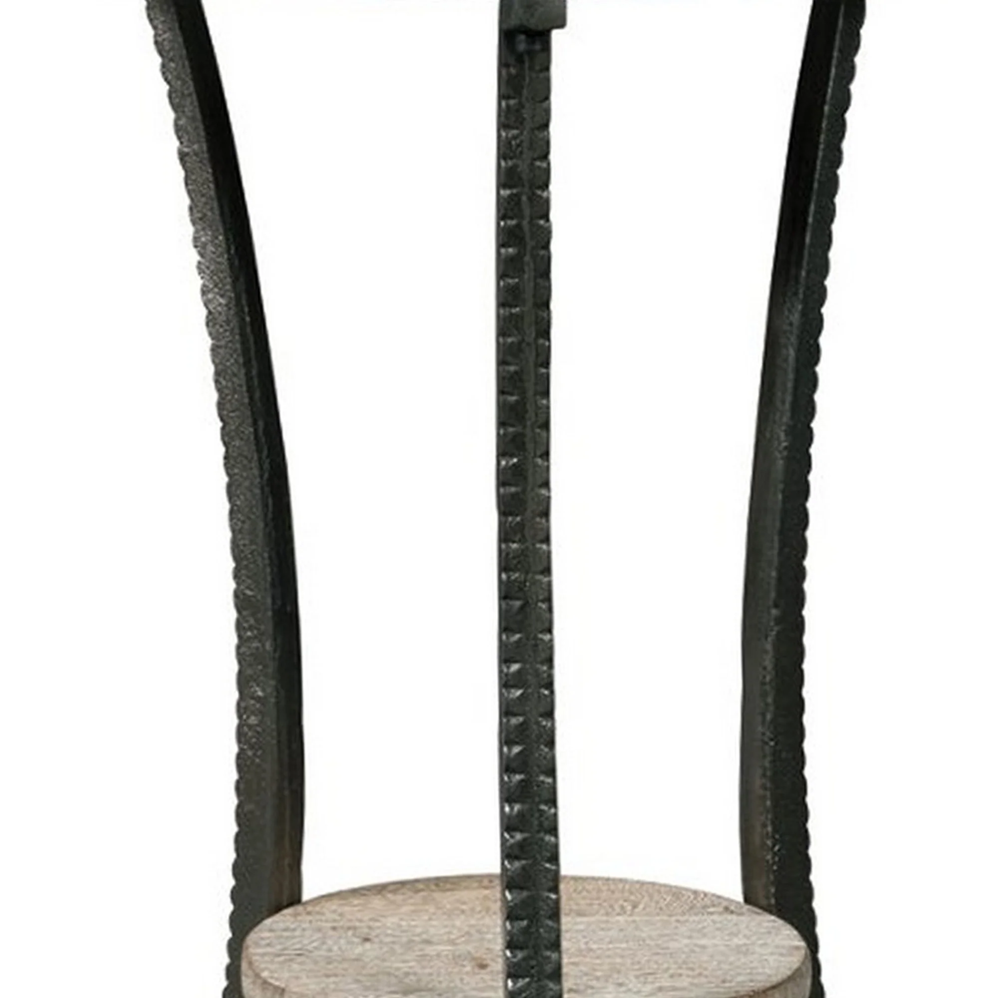 Round Wooden Top Accent Table With Flared Metal Legs Brown And Gray By Benzara - Image 5