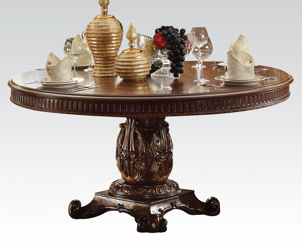 Round Wooden Top Dining Table With Single Carved Pedestal By Homeroots - Image 2