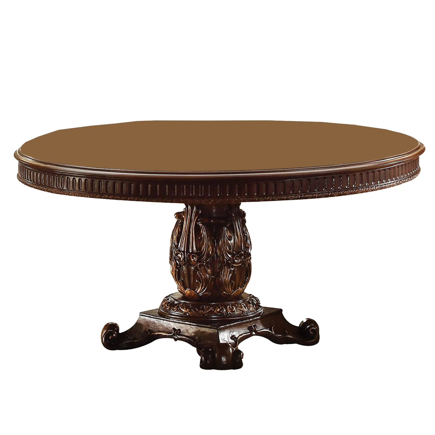 Round Wooden Top Dining Table With Single Carved Pedestal By Homeroots - Image 3