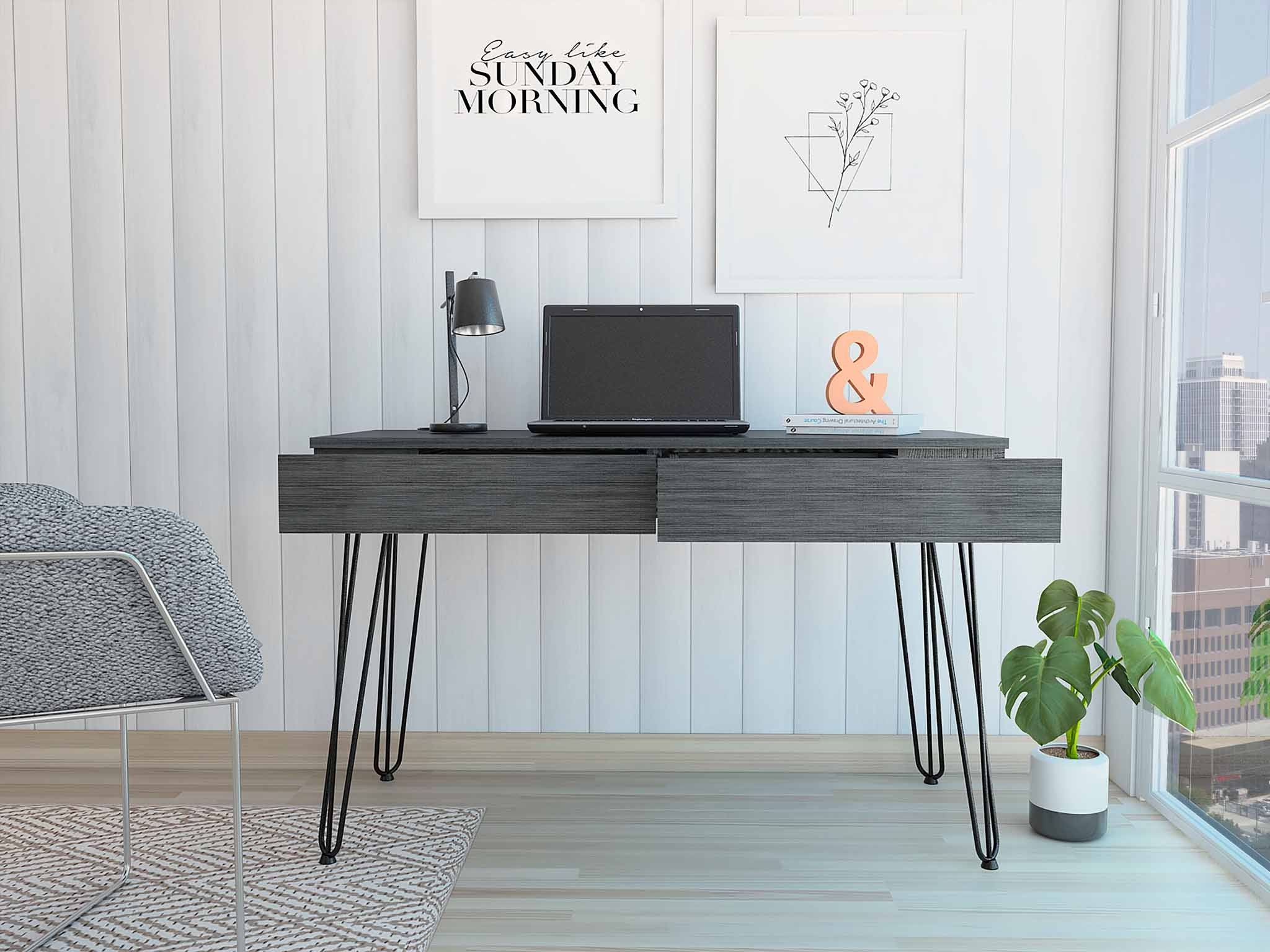 Roxy Gray Computer Desk with Two Drawers By Homeroots - Image 3