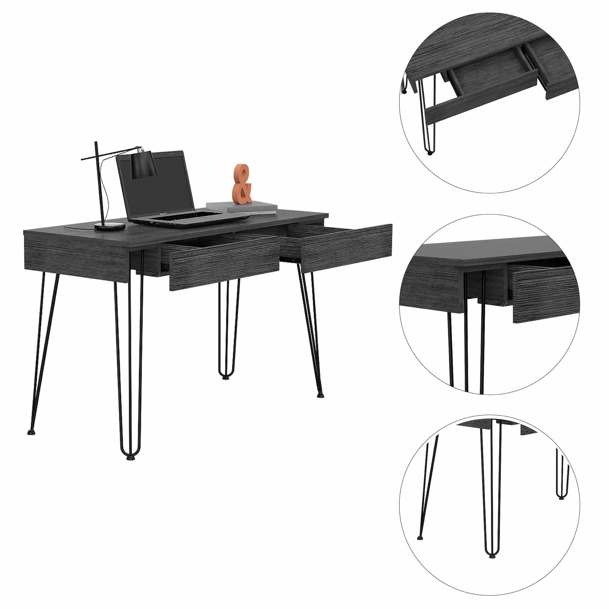 Roxy Gray Computer Desk with Two Drawers By Homeroots - Image 4