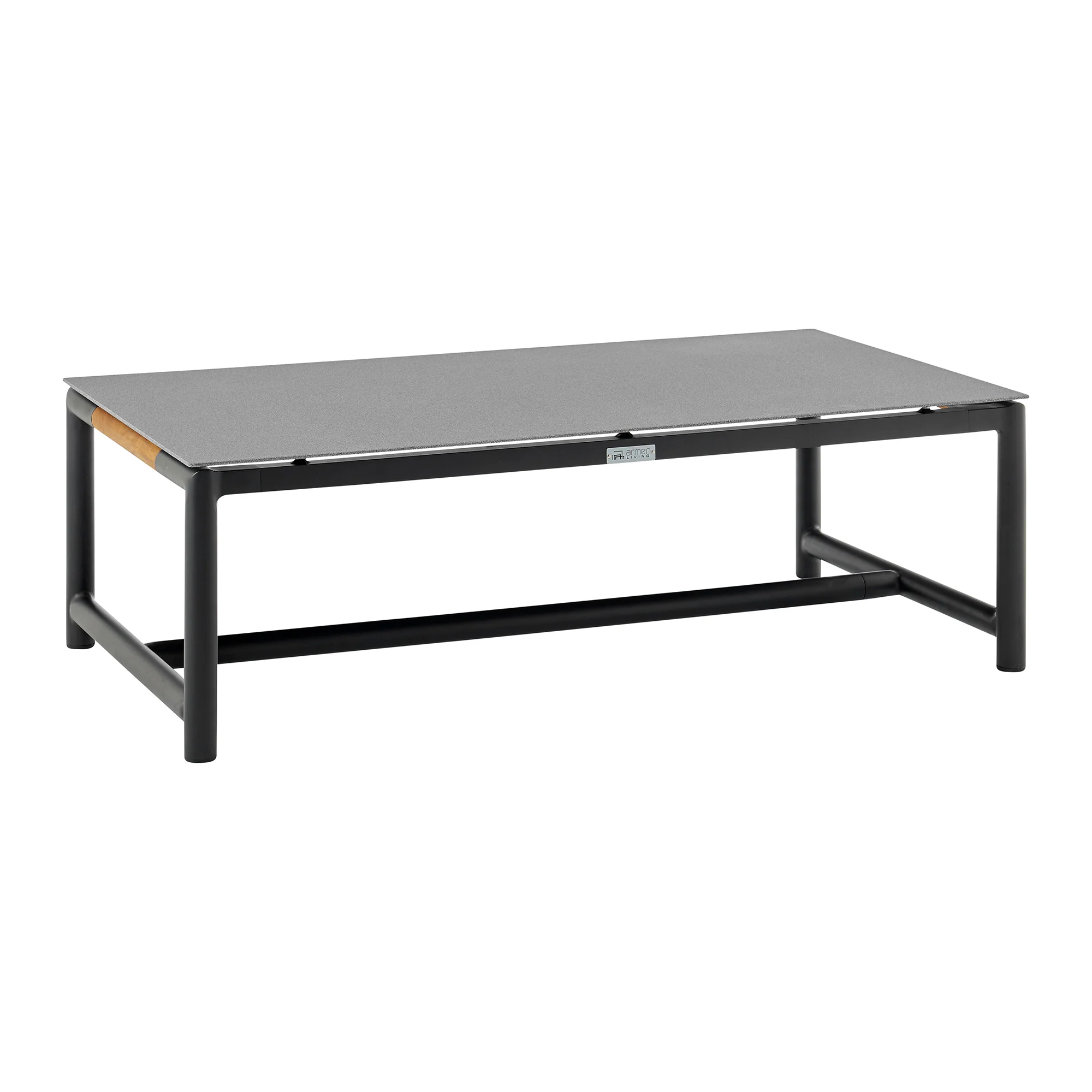 Royal 4 Piece Black Aluminum and Teak Outdoor Seating Set with Dark Gray Cushions By Armen Living - Image 7