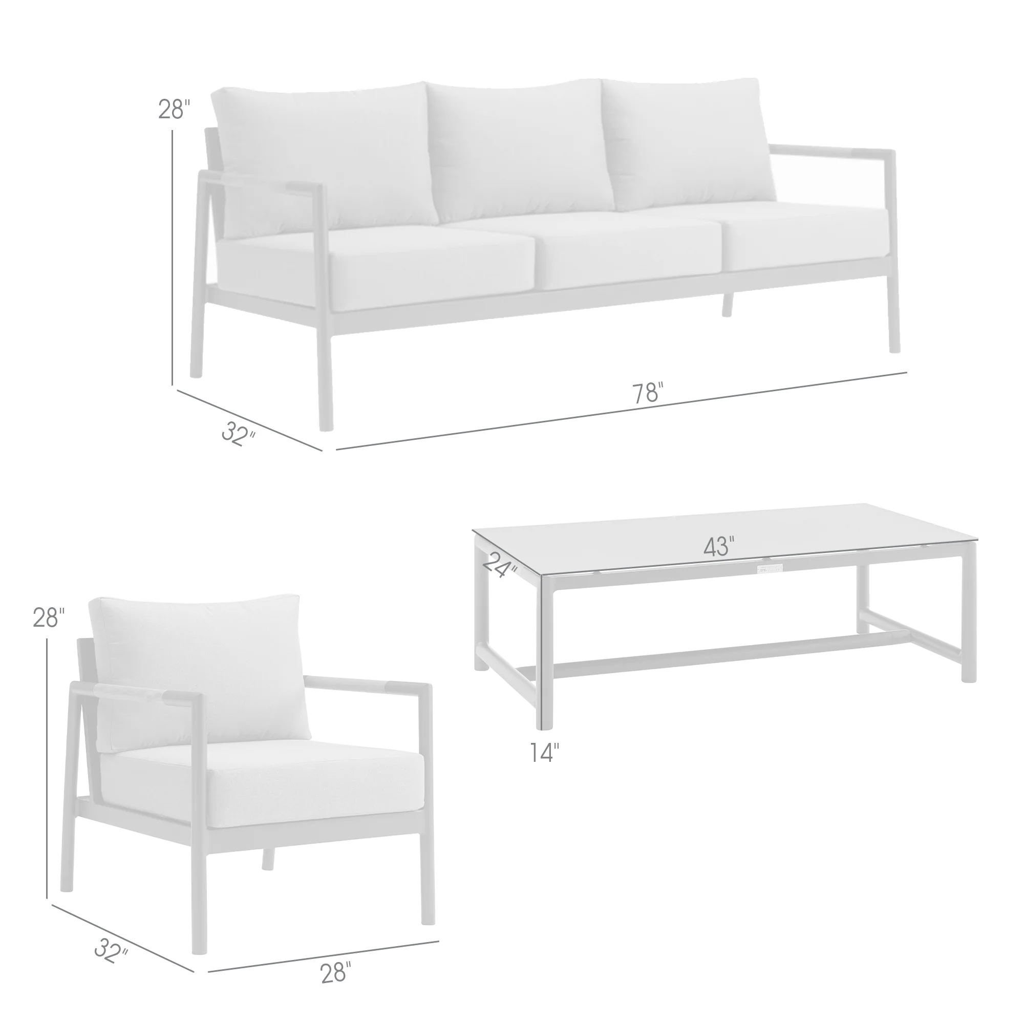 Royal 4 Piece Black Aluminum and Teak Outdoor Seating Set with Dark Gray Cushions By Armen Living - Image 9