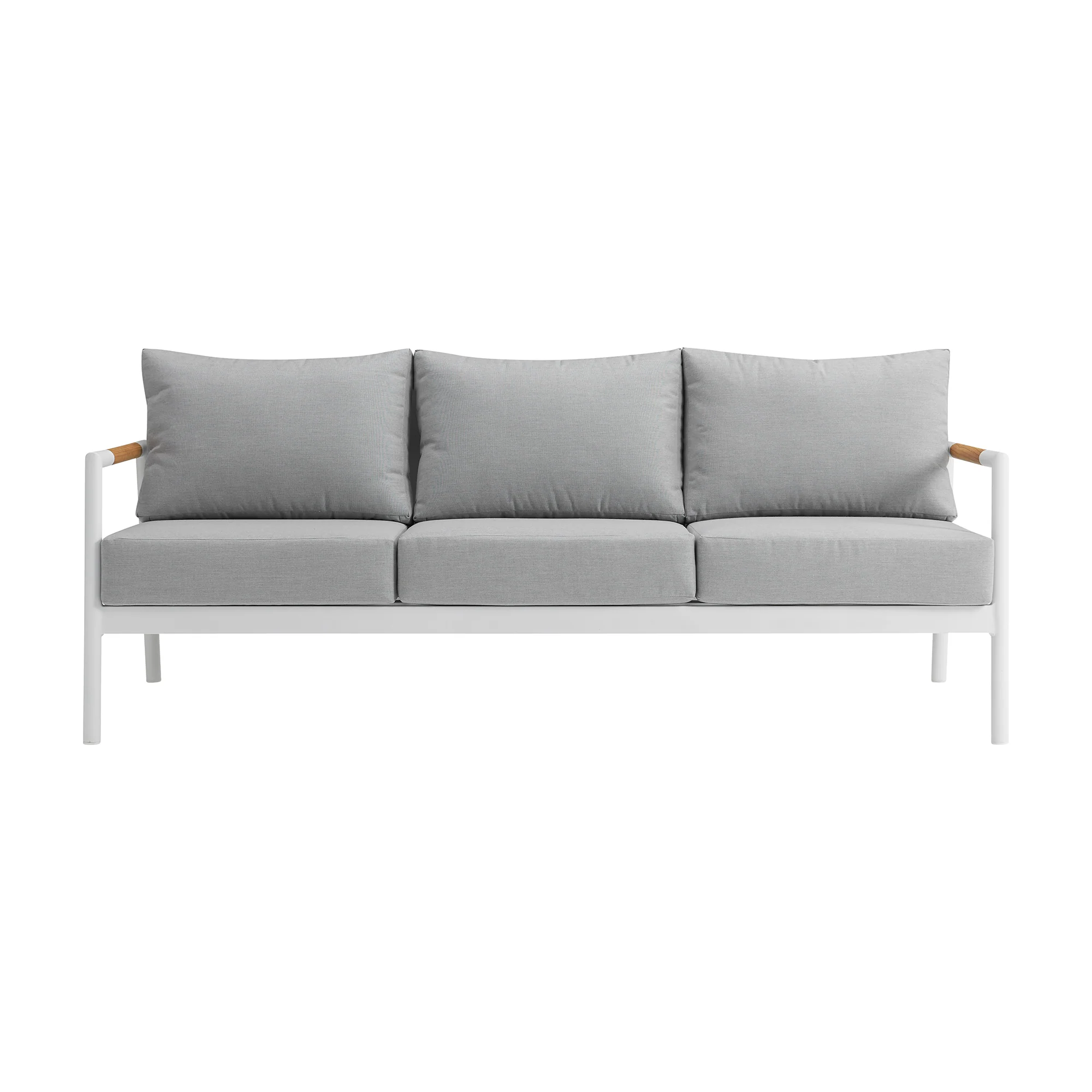 Royal 4 Piece White Aluminum and Teak Outdoor Seating Set with Light Gray Cushions By Armen Living - Image 3
