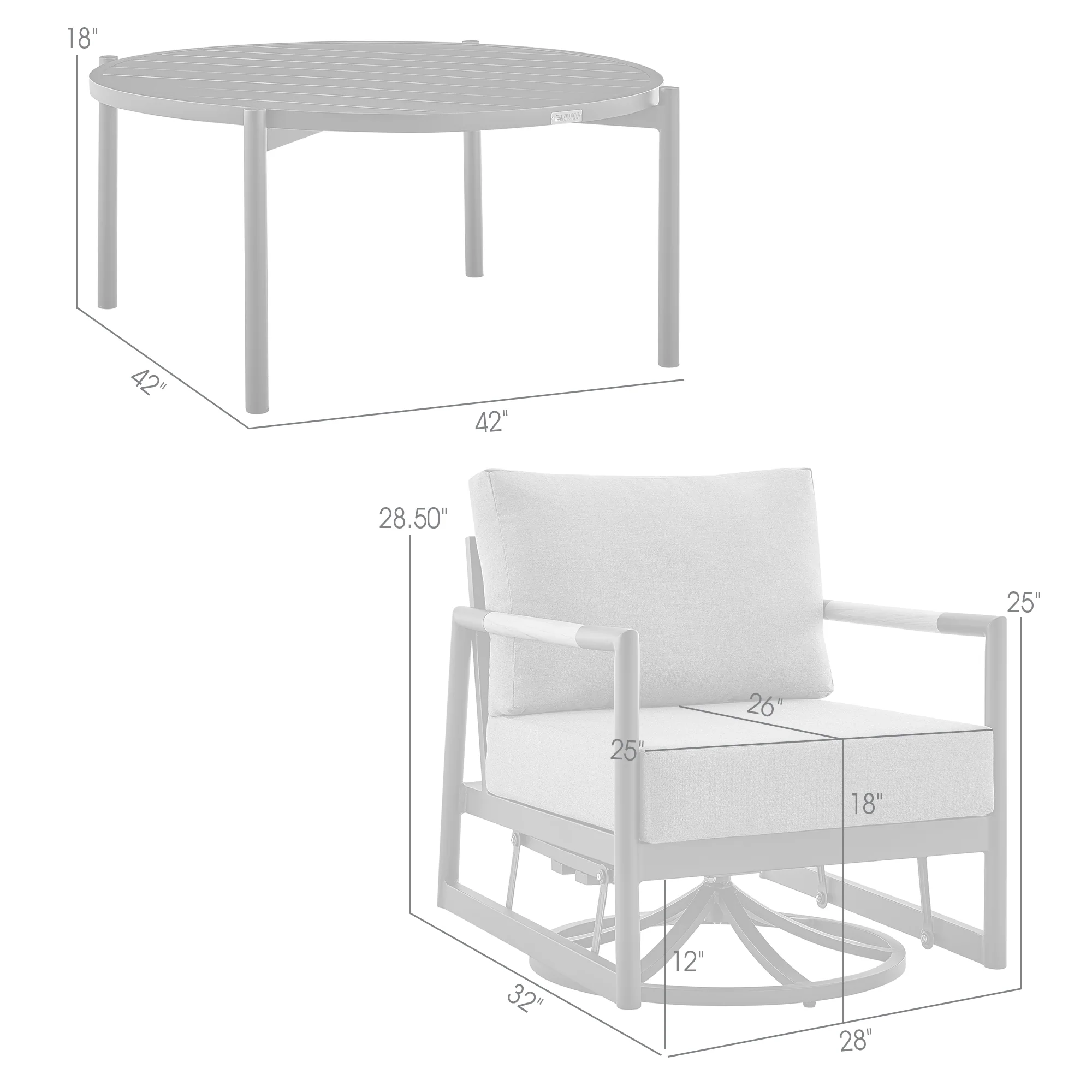 Royal and Tiffany 3 Piece Outdoor Patio Swivel Seating Set in Black Aluminum with Teak Wood and Grey Cushions By Armen Living - Image 9