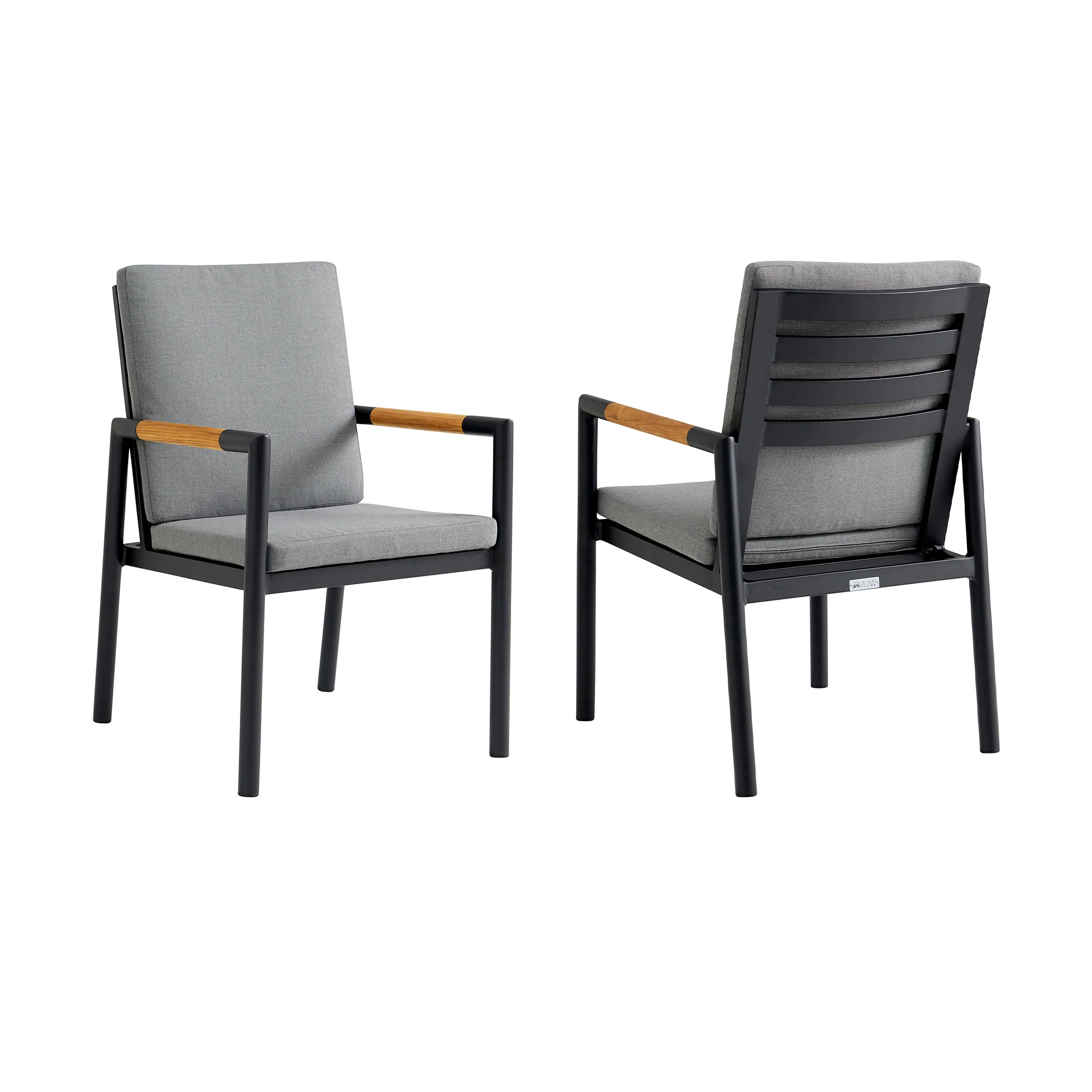 Royal Black Aluminum and Teak Outdoor Dining Chair with Dark Gray Fabric - Set of 2 By Armen Living - Image 2