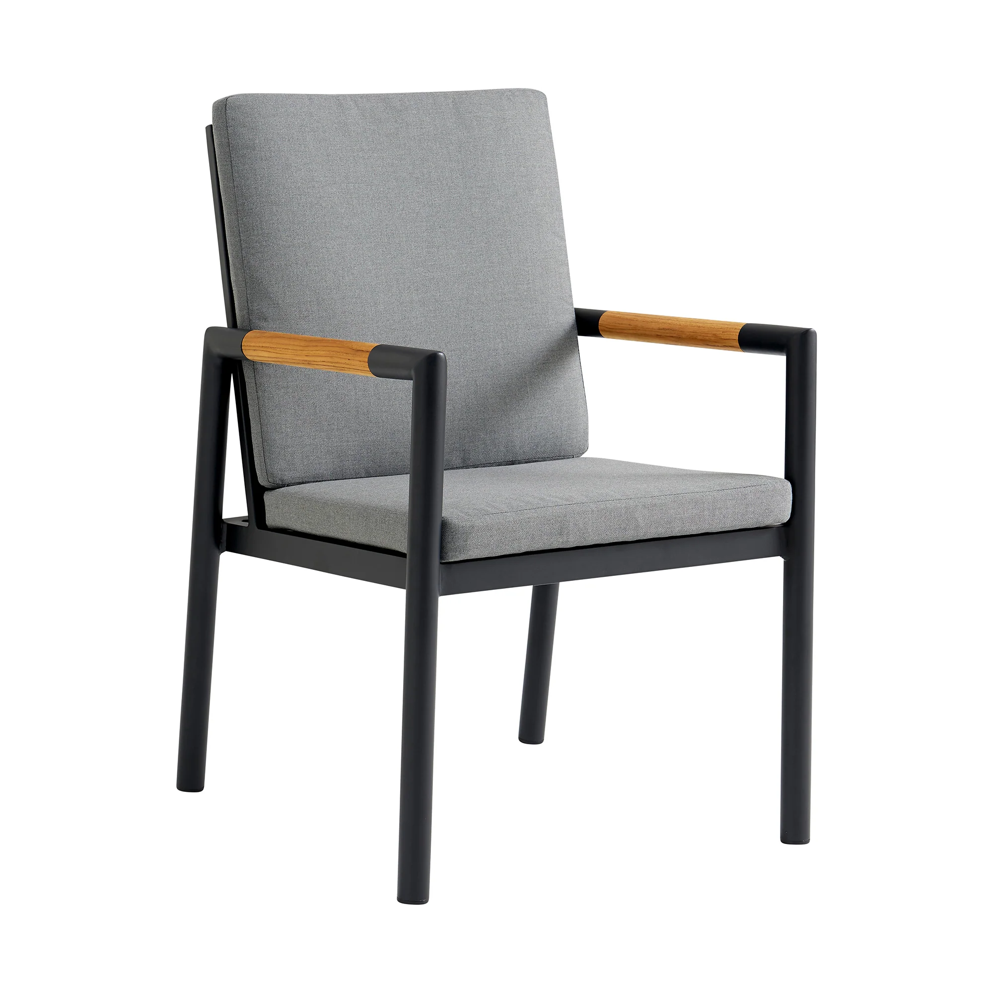 Royal Black Aluminum and Teak Outdoor Dining Chair with Dark Gray Fabric - Set of 2 By Armen Living - Image 4