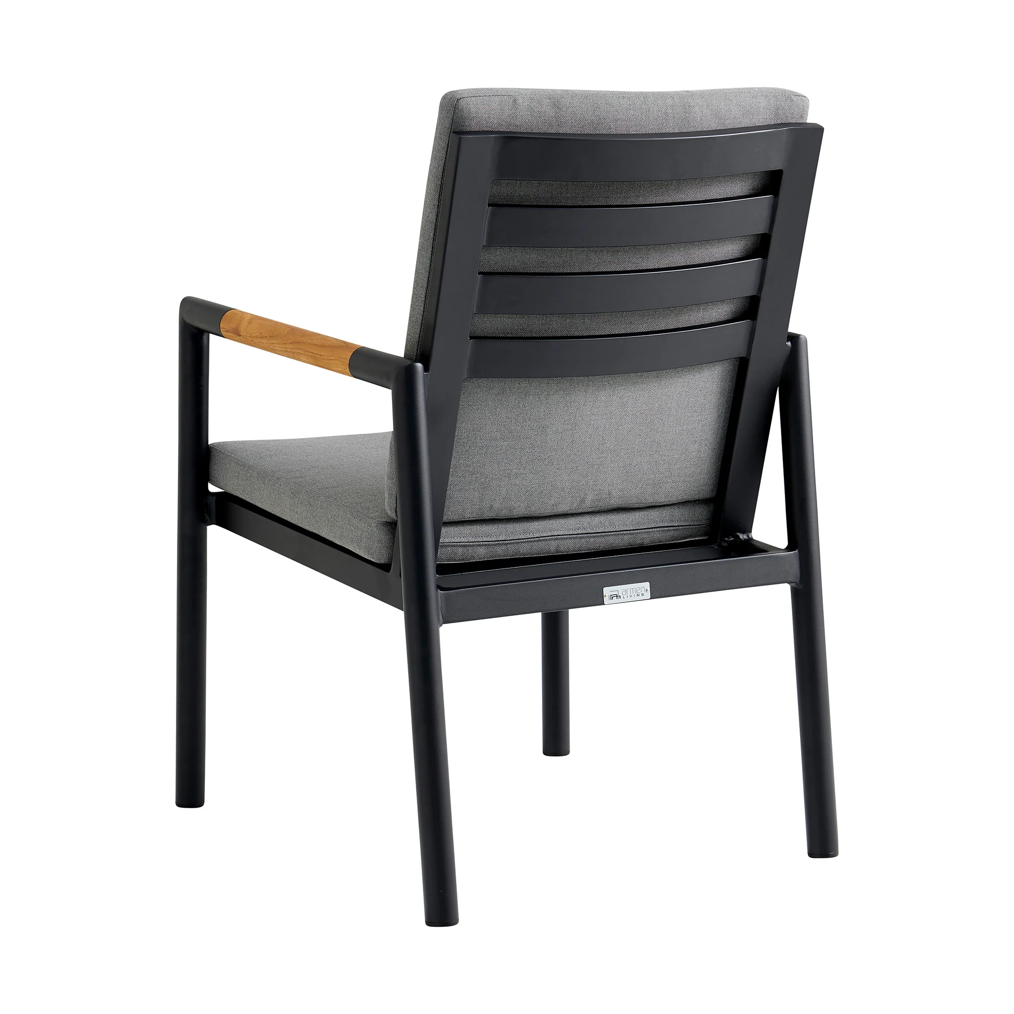 Royal Black Aluminum and Teak Outdoor Dining Chair with Dark Gray Fabric - Set of 2 By Armen Living - Image 6