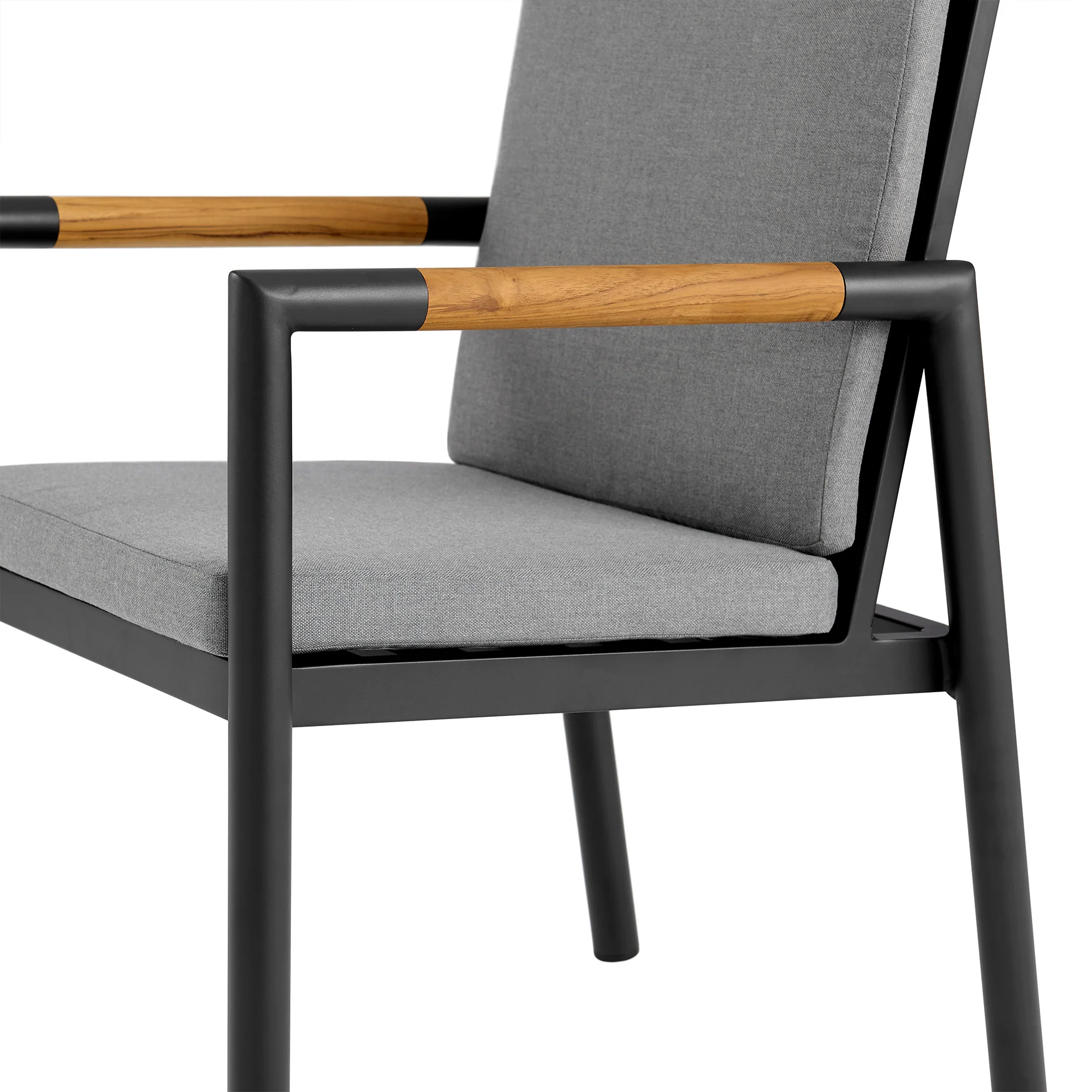 Royal Black Aluminum and Teak Outdoor Dining Chair with Dark Gray Fabric - Set of 2 By Armen Living - Image 8